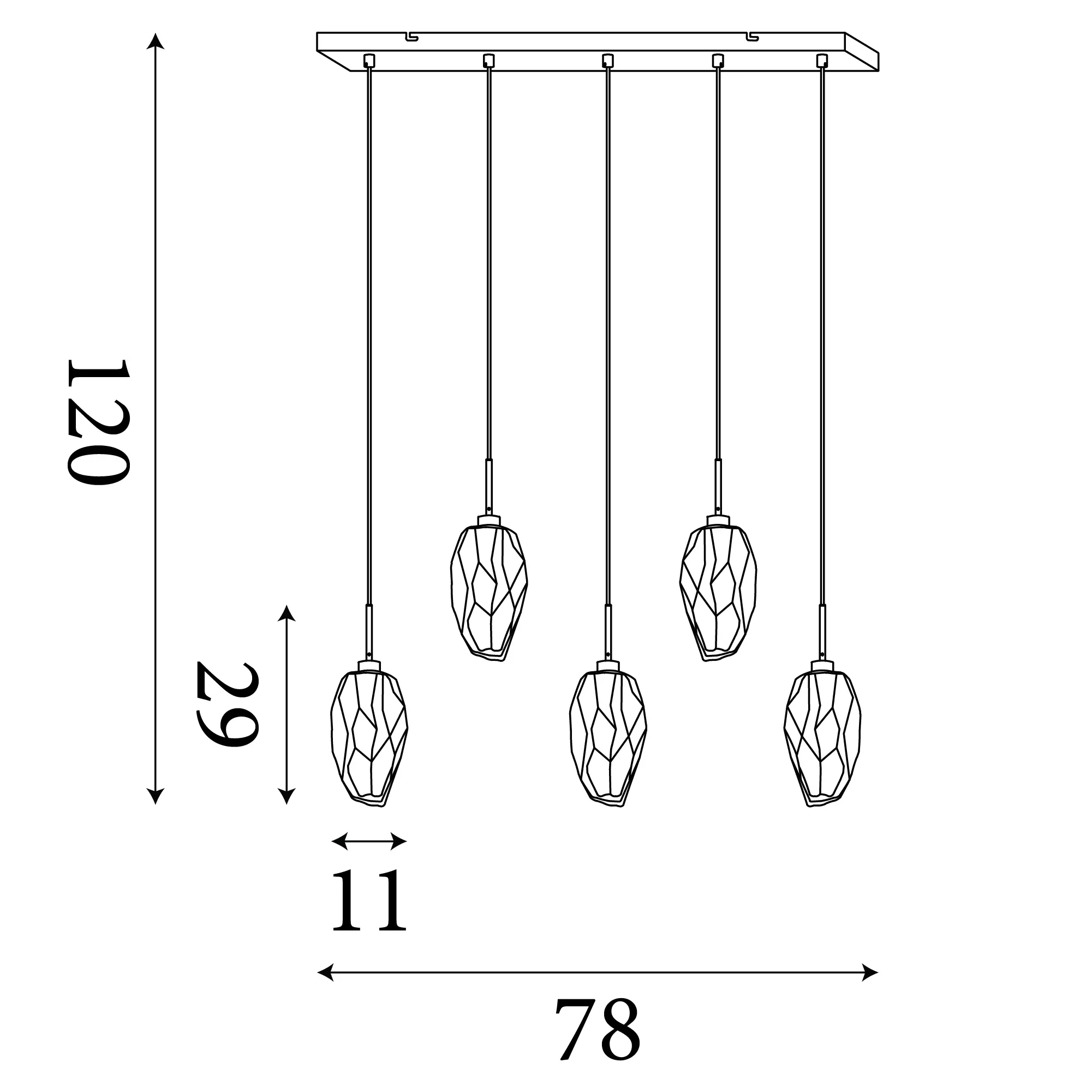 Rocky 5Lt Bar Pendant- Satin Brass Metal & Glass - Image 5