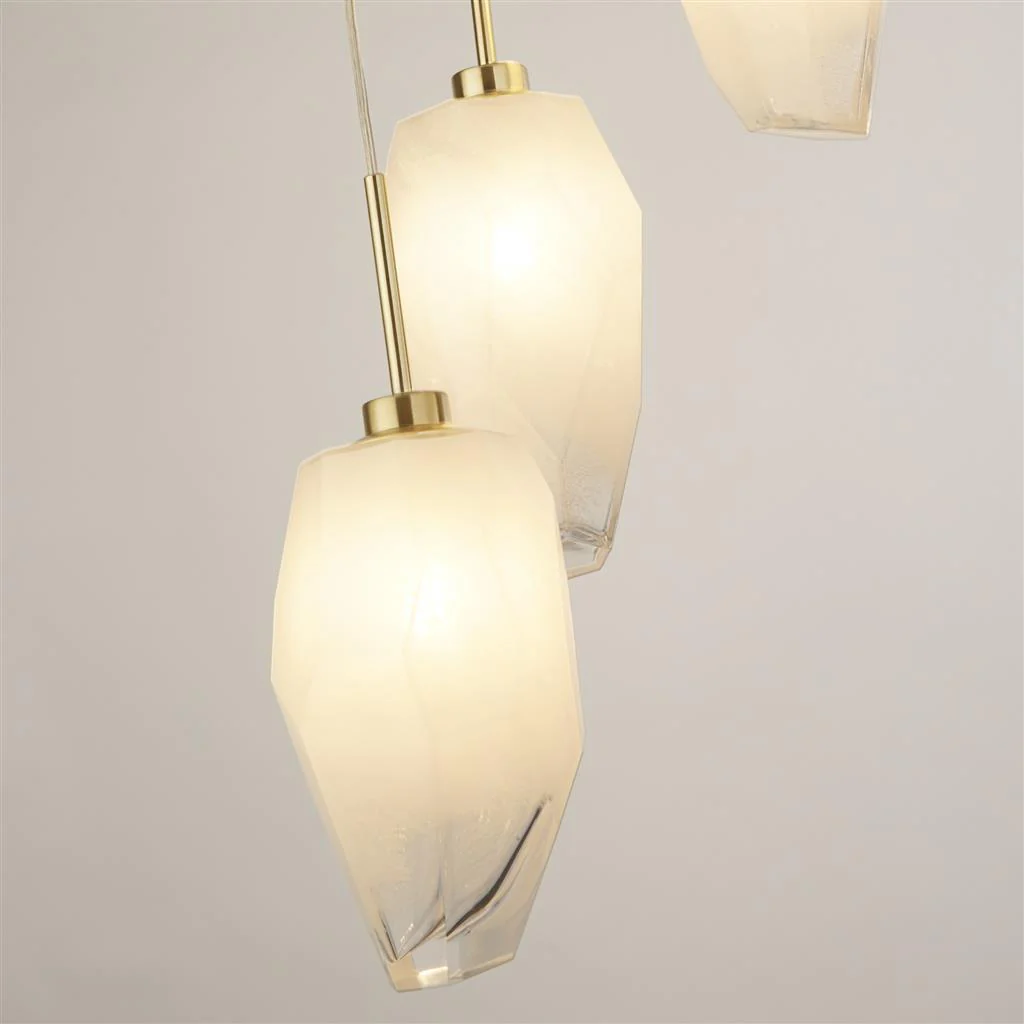 Rocky 5Lt Multi Drop Pendant, Satin Brass Metal & Glass - Image 2