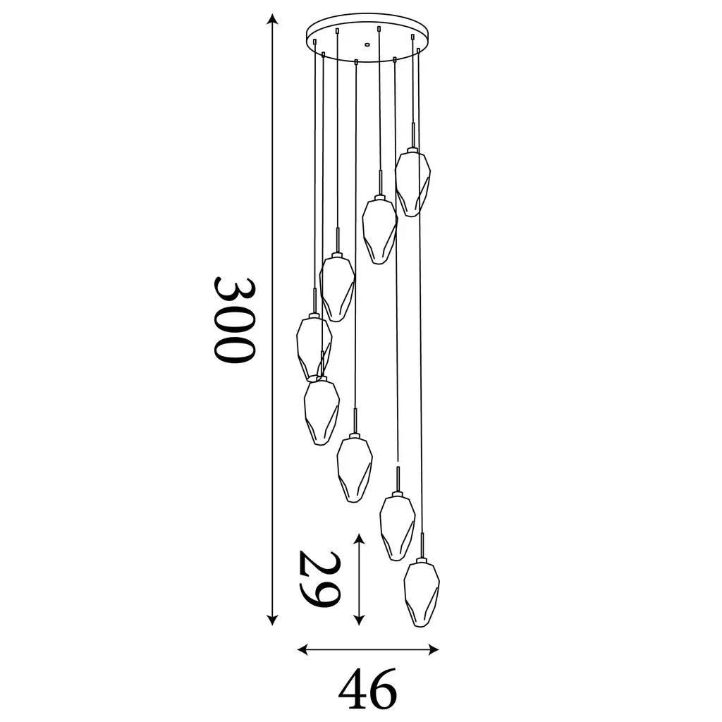 Rocky 8Lt Multi Drop Cluster Light- Satin Brass Metal & Glass - Image 2