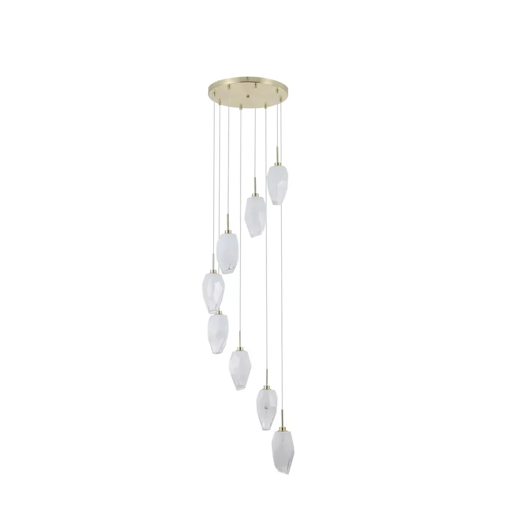 Rocky 8Lt Multi Drop Cluster Light- Satin Brass Metal & Glass - Image 5