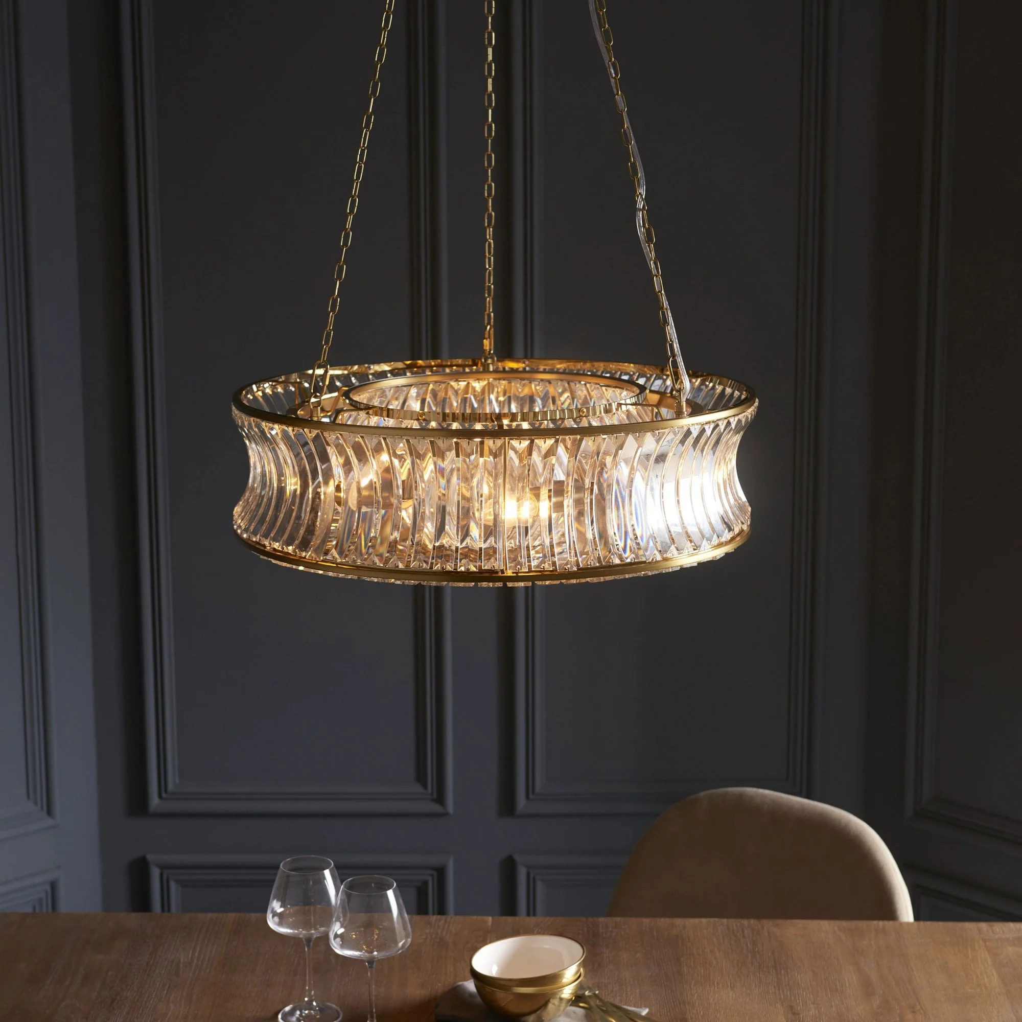 Roco 6 Light Crystal Pendant - Brass/ Nickel - Image 4