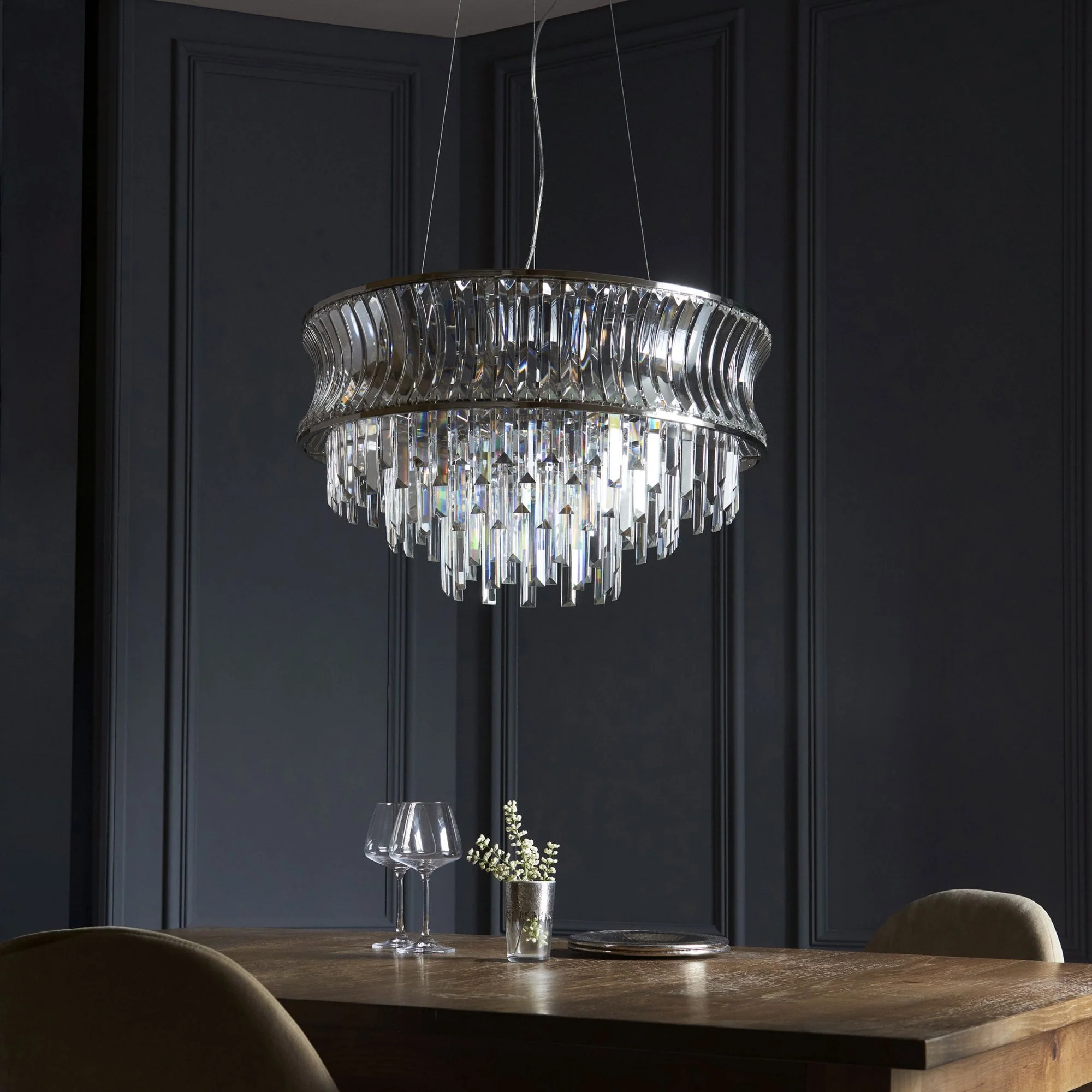 Roco 9 Light Tiered Crystal Pendant - Brass / Nickel - Image 10