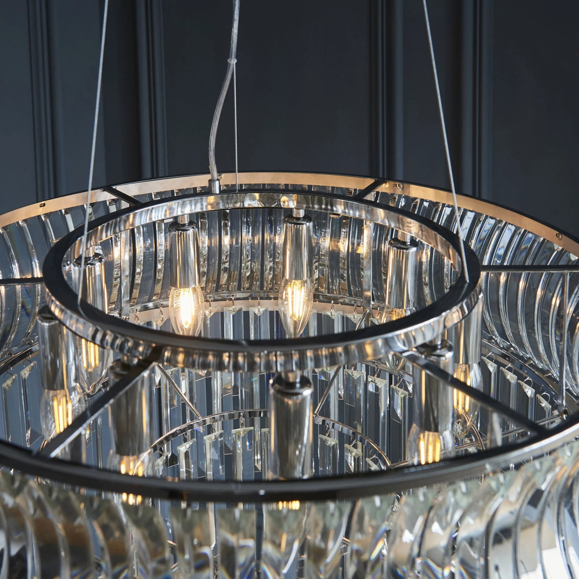 Roco 9 Light Tiered Crystal Pendant - Brass / Nickel - Image 11