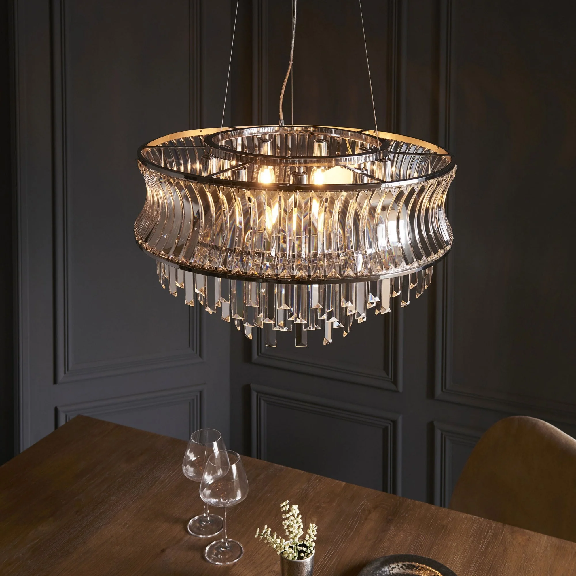 Roco 9 Light Tiered Crystal Pendant - Brass / Nickel - Image 14