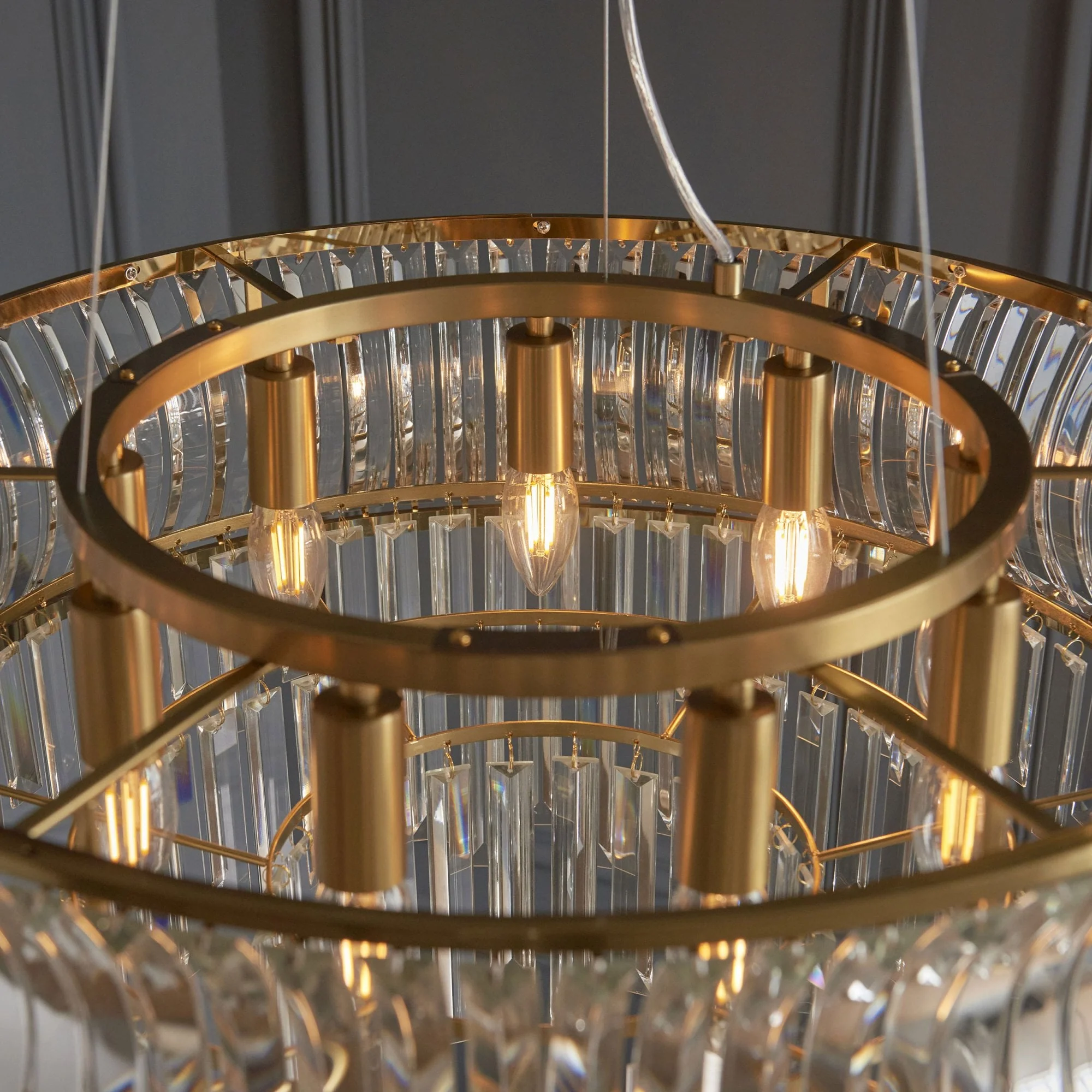Roco 9 Light Tiered Crystal Pendant - Brass / Nickel - Image 2