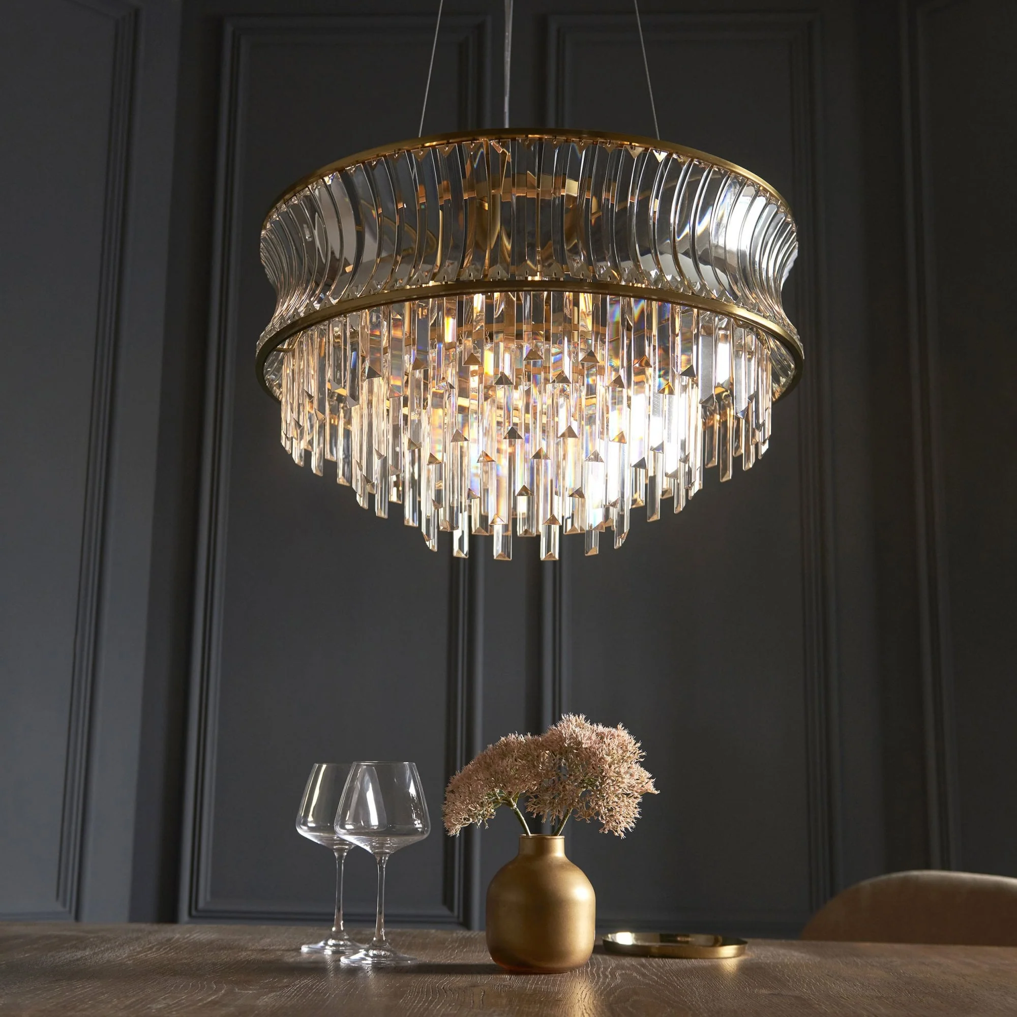 Roco 9 Light Tiered Crystal Pendant - Brass / Nickel - Image 3