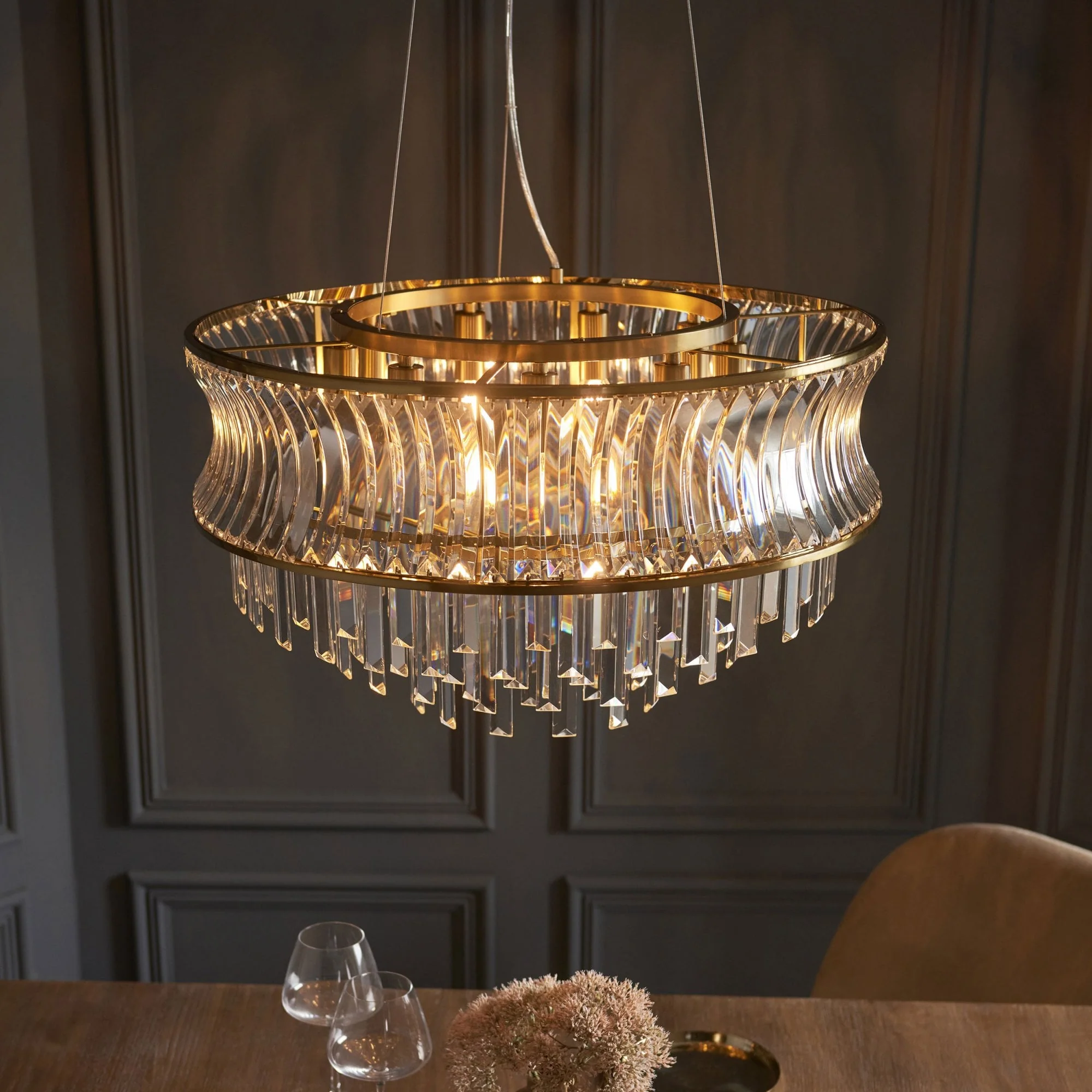 Roco 9 Light Tiered Crystal Pendant - Brass / Nickel - Image 5