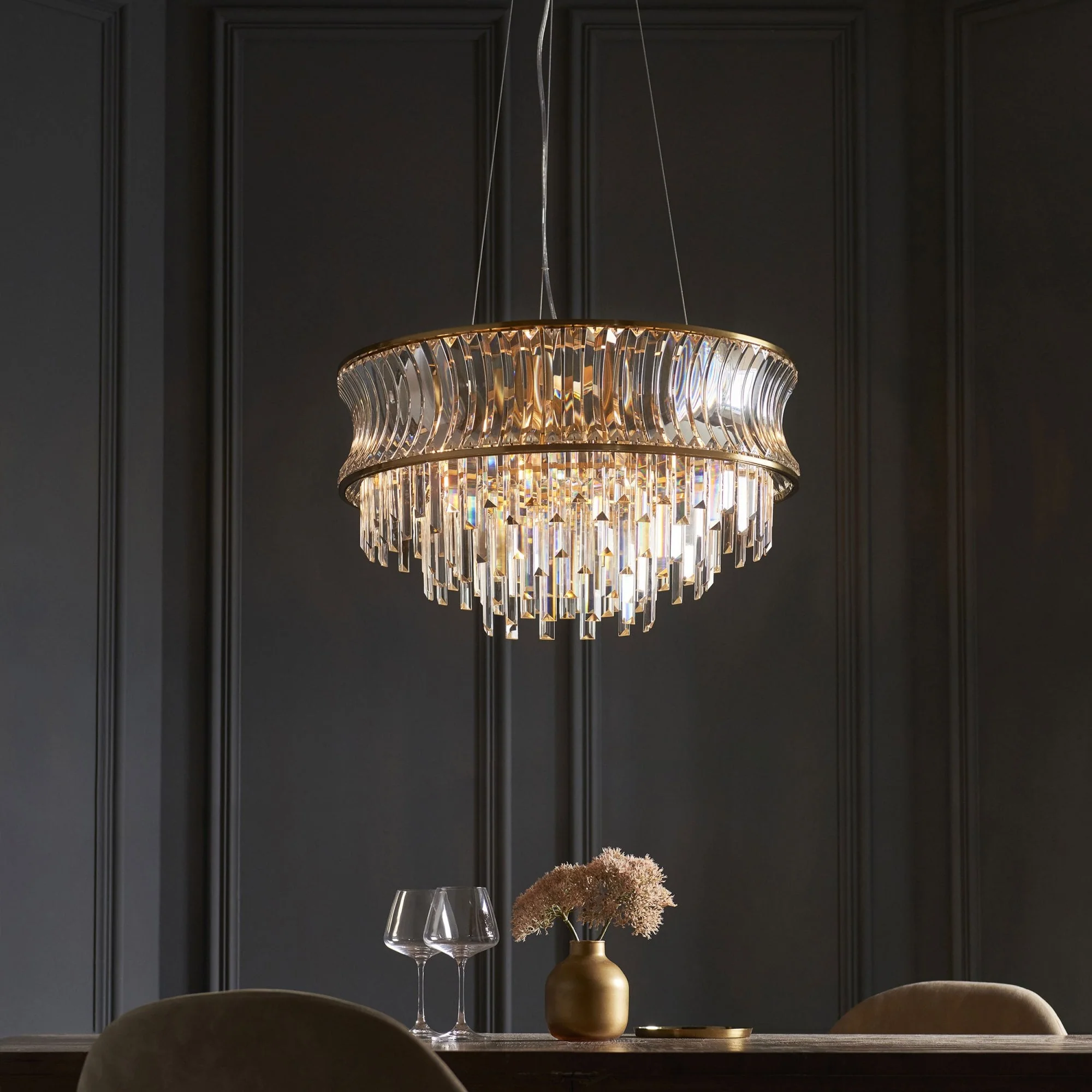Roco 9 Light Tiered Crystal Pendant - Brass / Nickel - Image 6