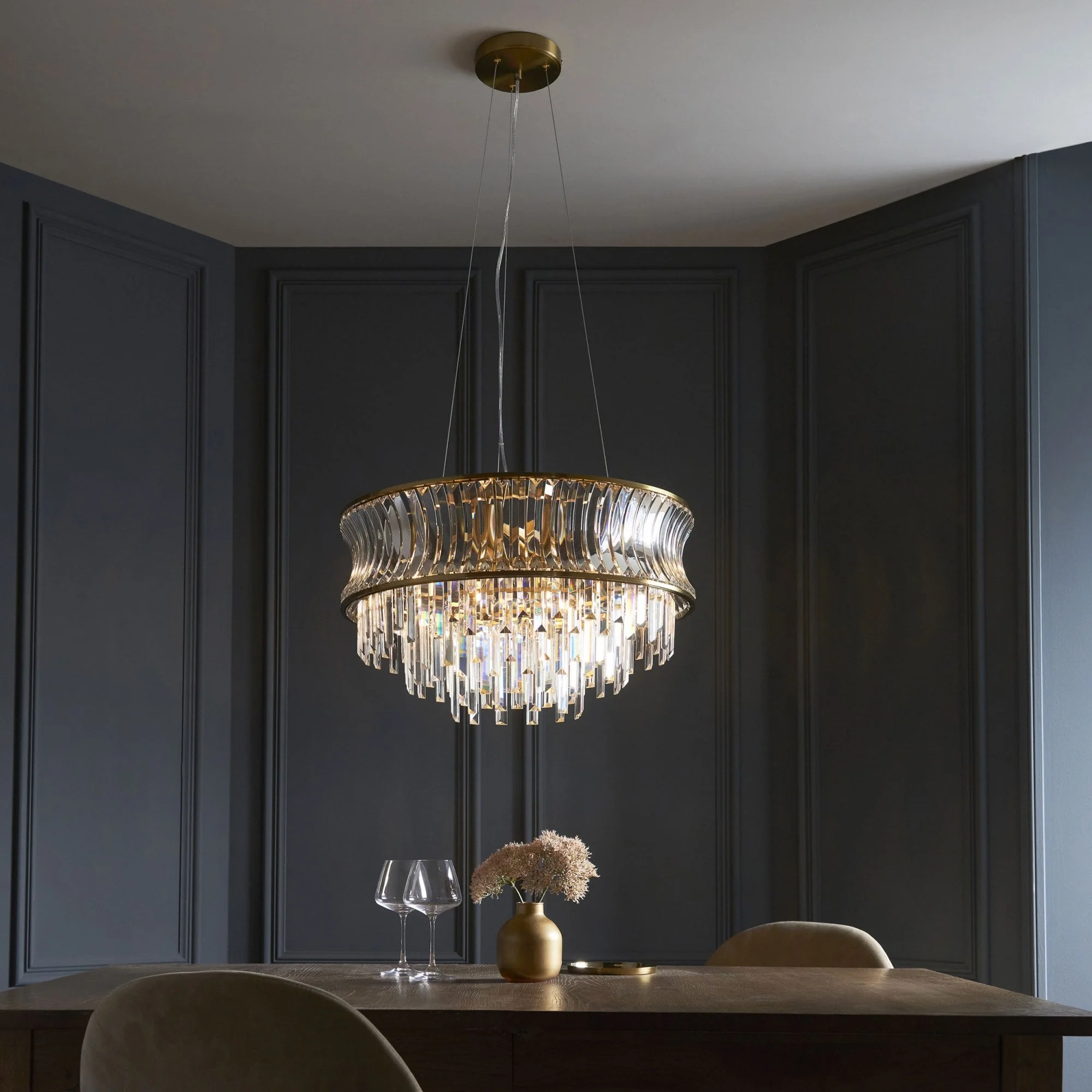 Roco 9 Light Tiered Crystal Pendant - Brass / Nickel - Image 7