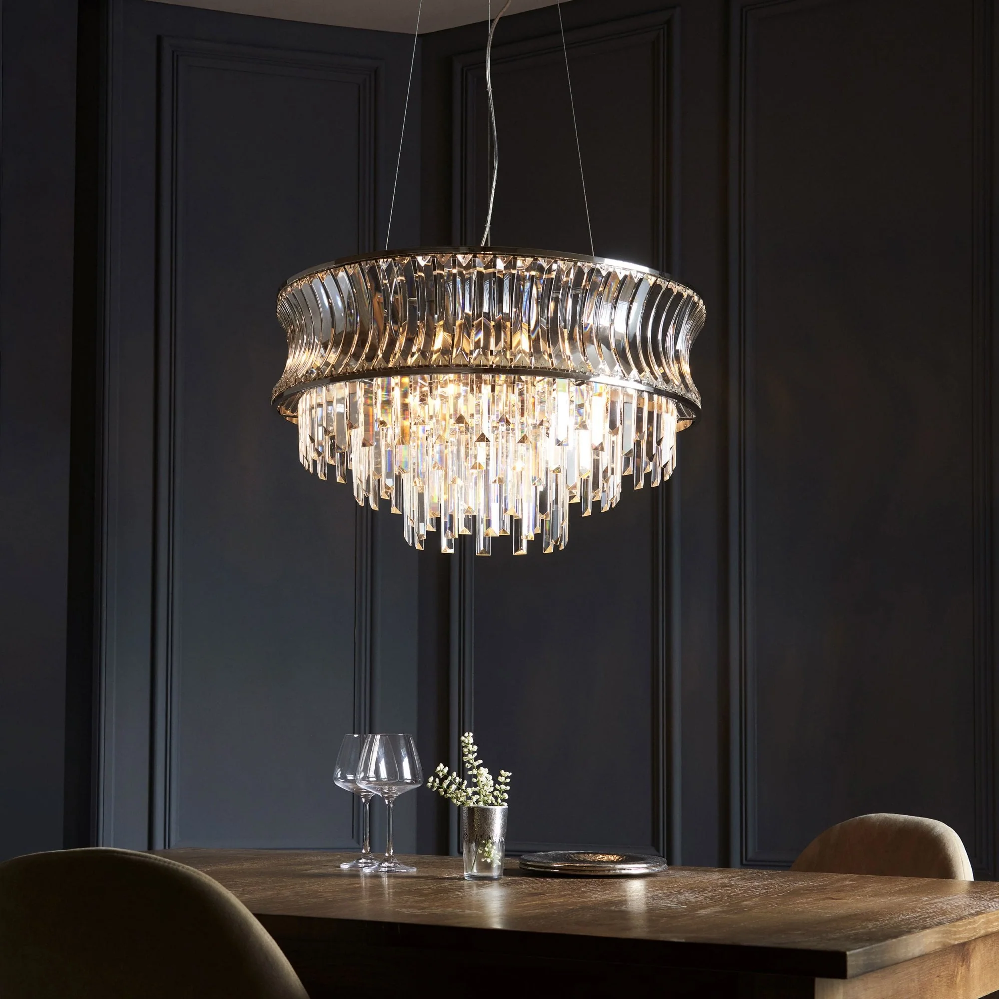 Roco 9 Light Tiered Crystal Pendant - Brass / Nickel - Image 8