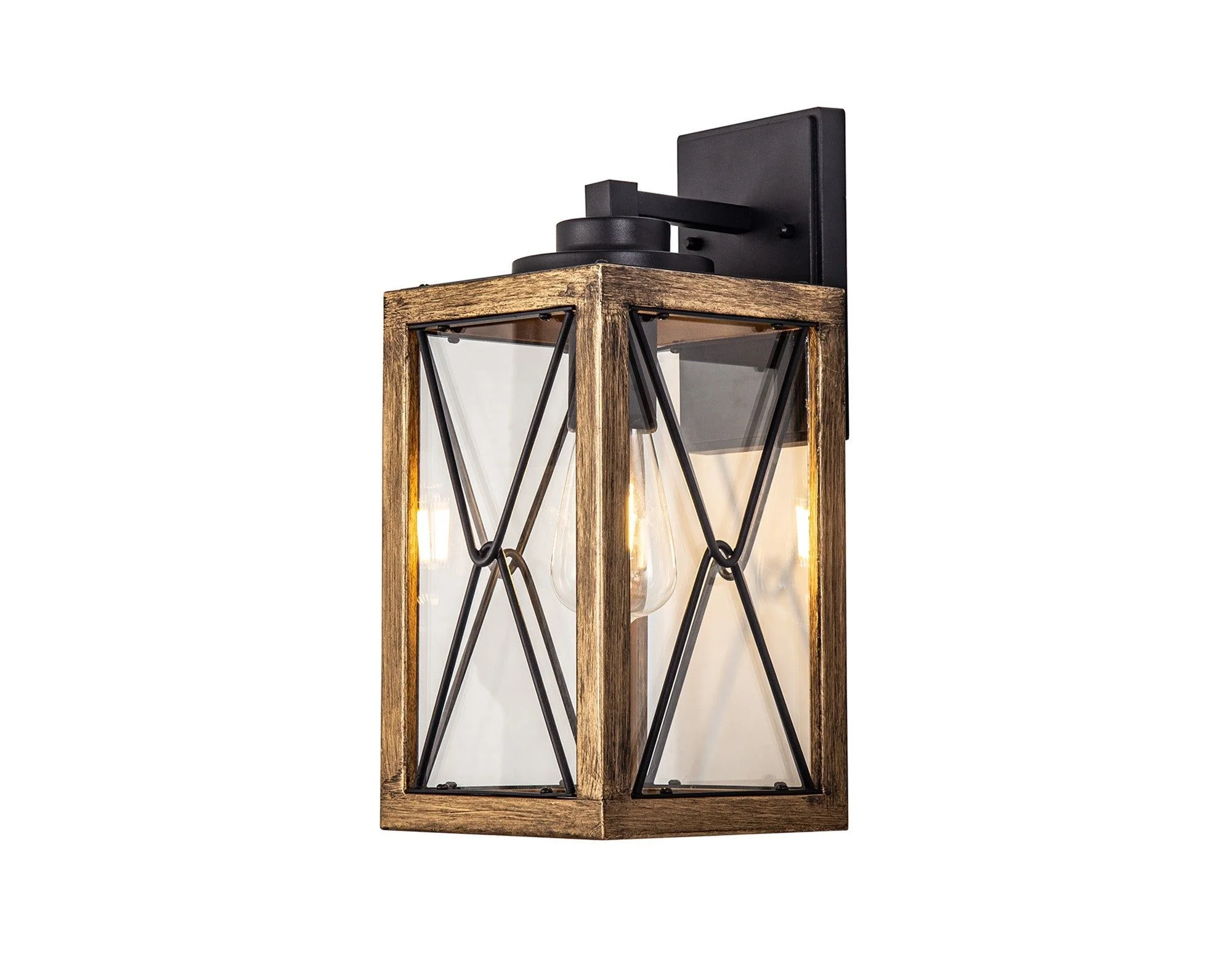 Roland Large/Small Wall Lamp, Wood Effect & Black/Clear Glass, IP54, 2yrs Warranty - Image 2