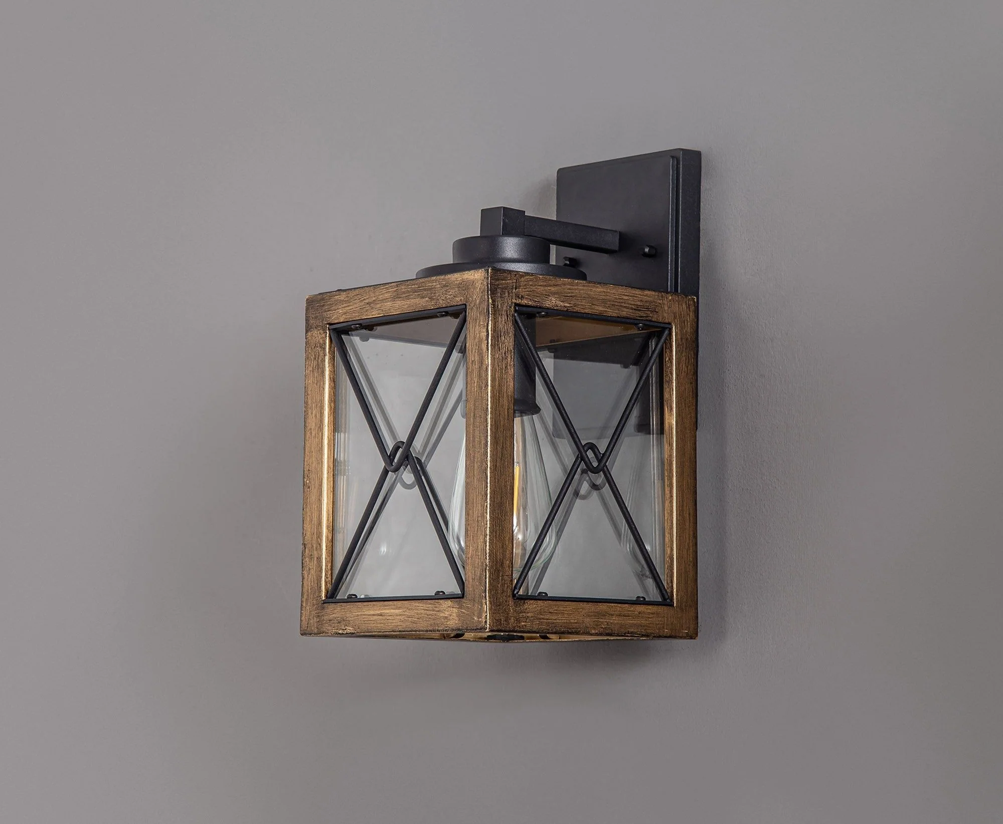 Roland Large/Small Wall Lamp, Wood Effect & Black/Clear Glass, IP54, 2yrs Warranty - Image 3