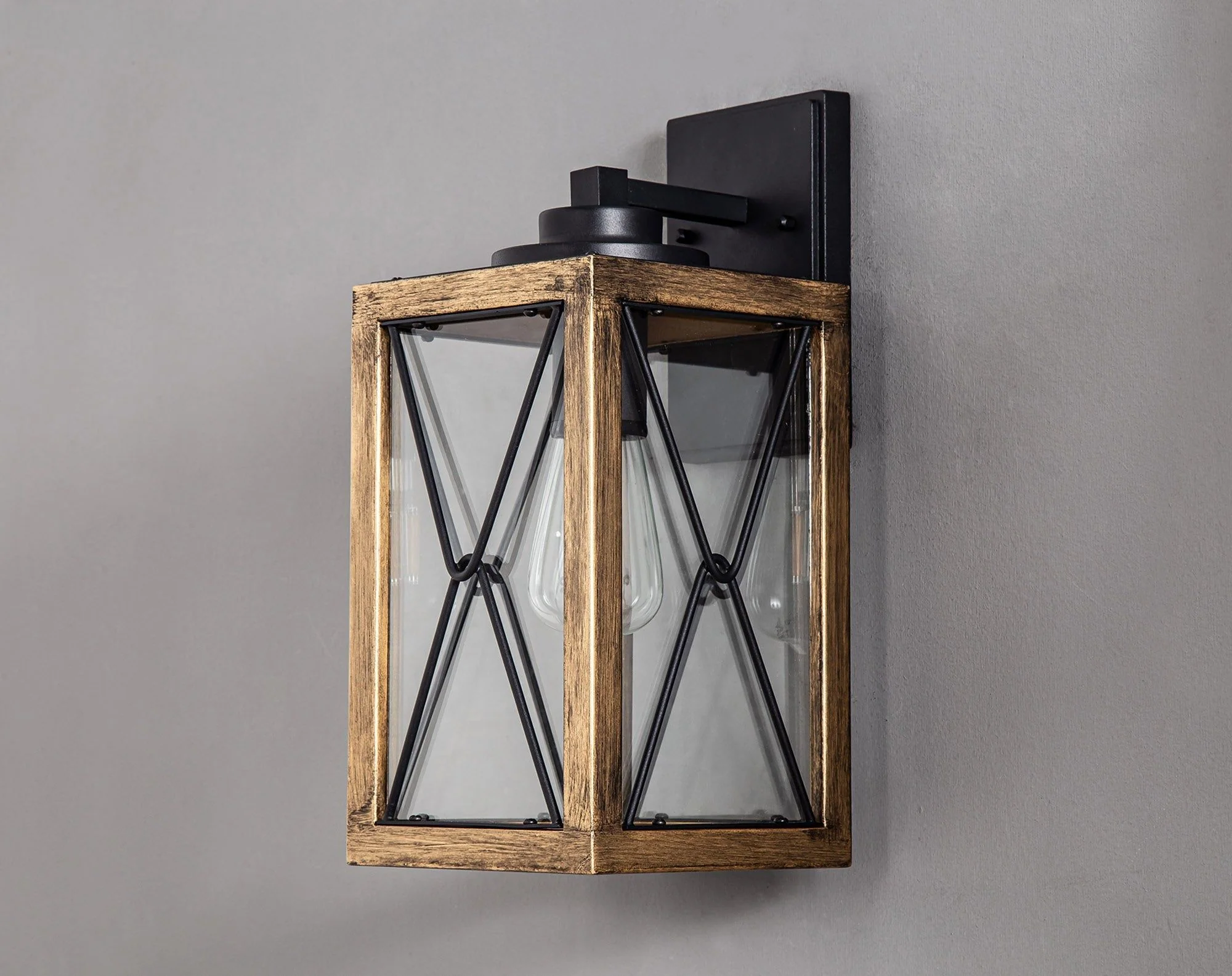 Roland Large/Small Wall Lamp, Wood Effect & Black/Clear Glass, IP54, 2yrs Warranty - Image 4