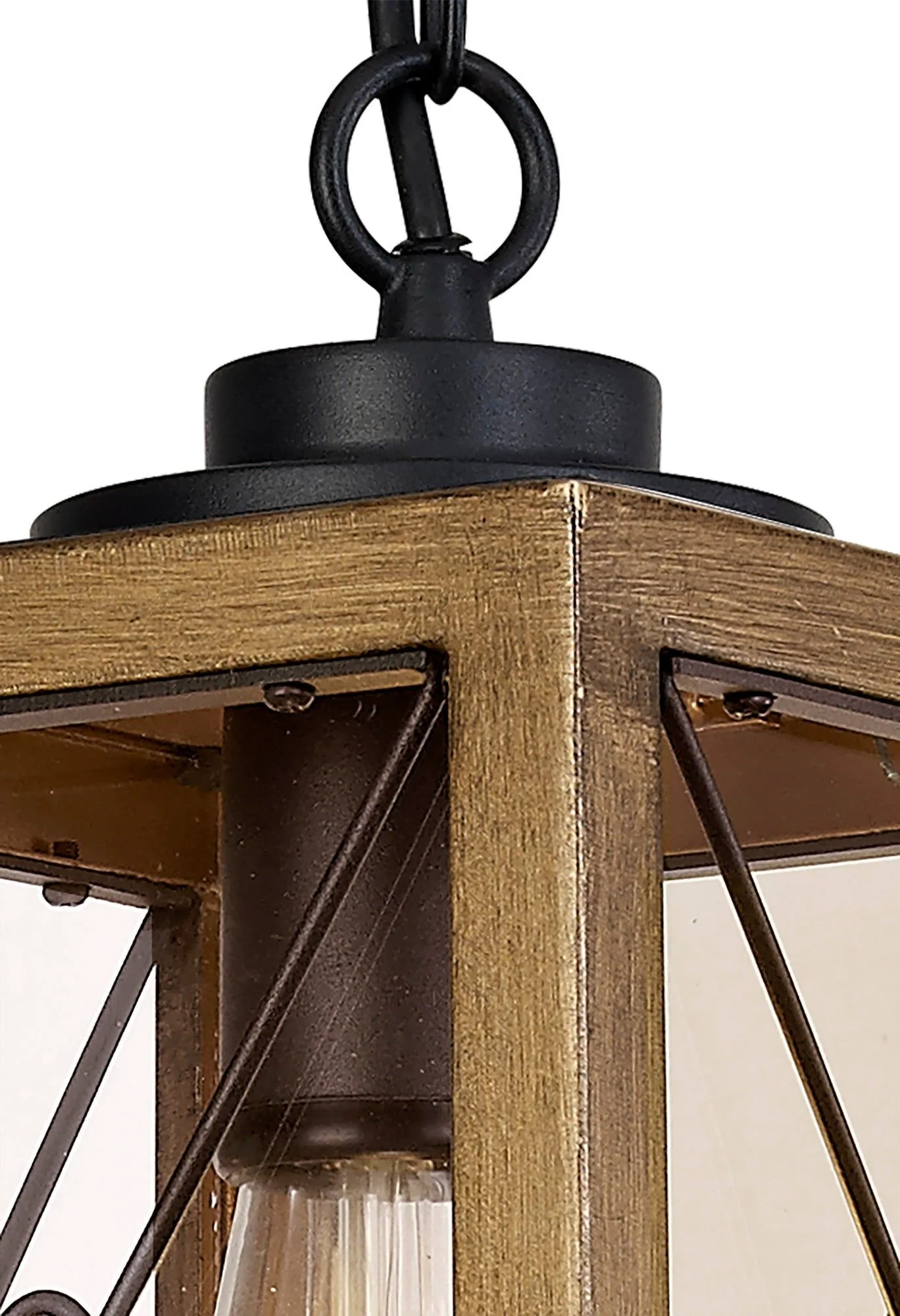 Roland Pendant- Wood Effect & Black/Clear Glass IP54 - Image 3