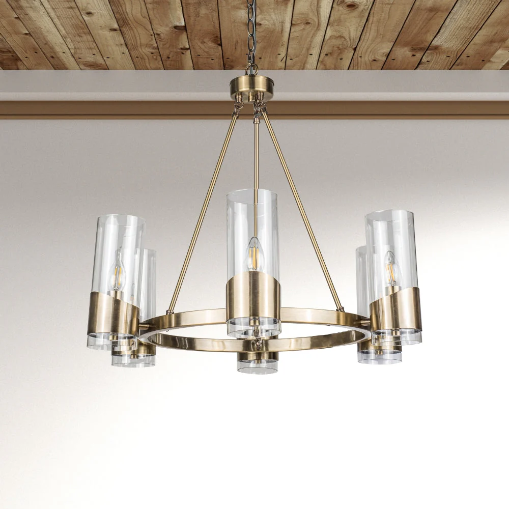 Rossa 6 Light Pendant- Antique Brass/ Satin Chrome - Image 2