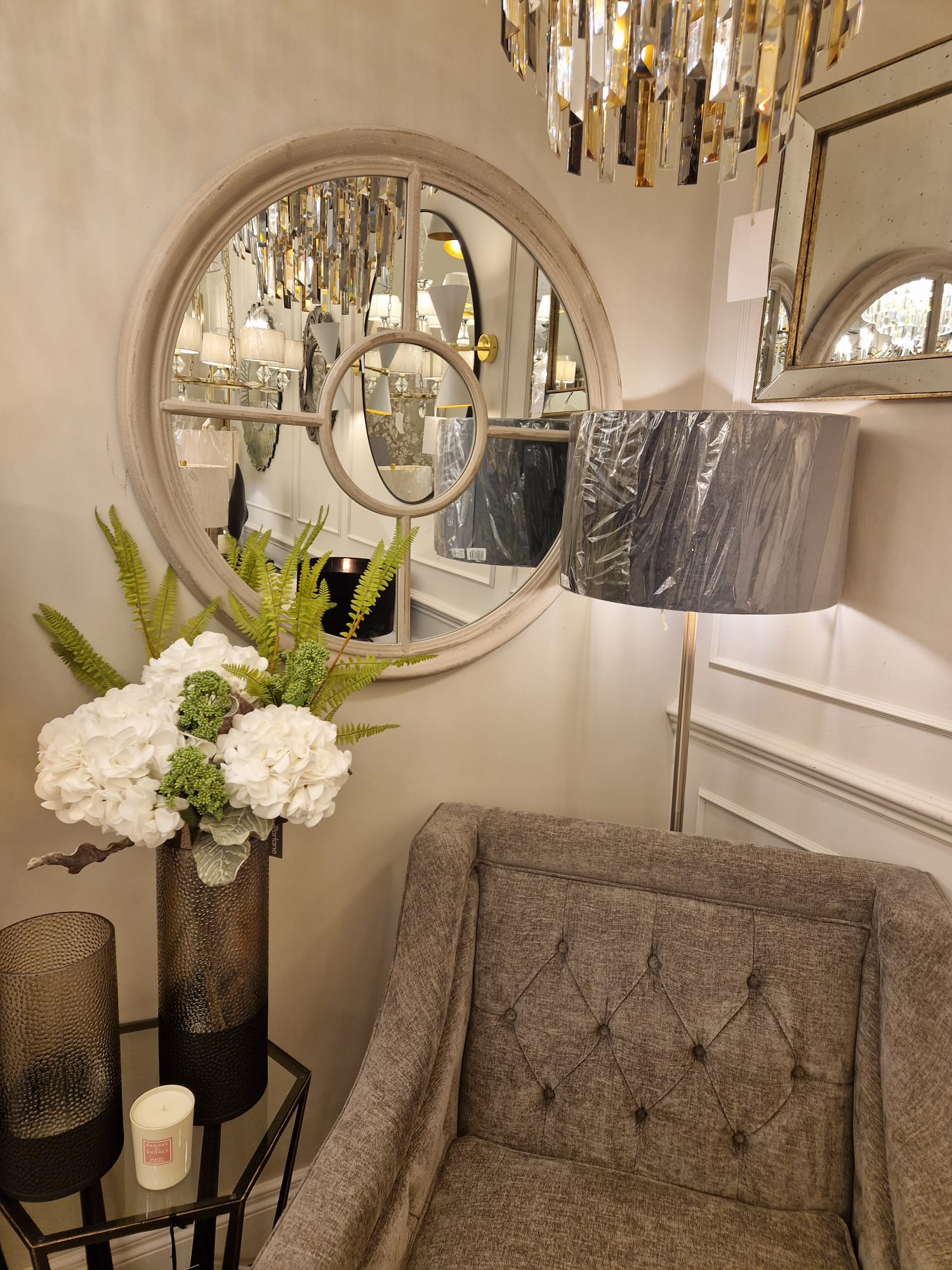 Lucy Round Beige Distressed Mirror - Image 2