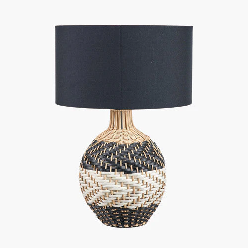 Rowan Natural Rattan Black and White Woven Table Lamp - Image 3