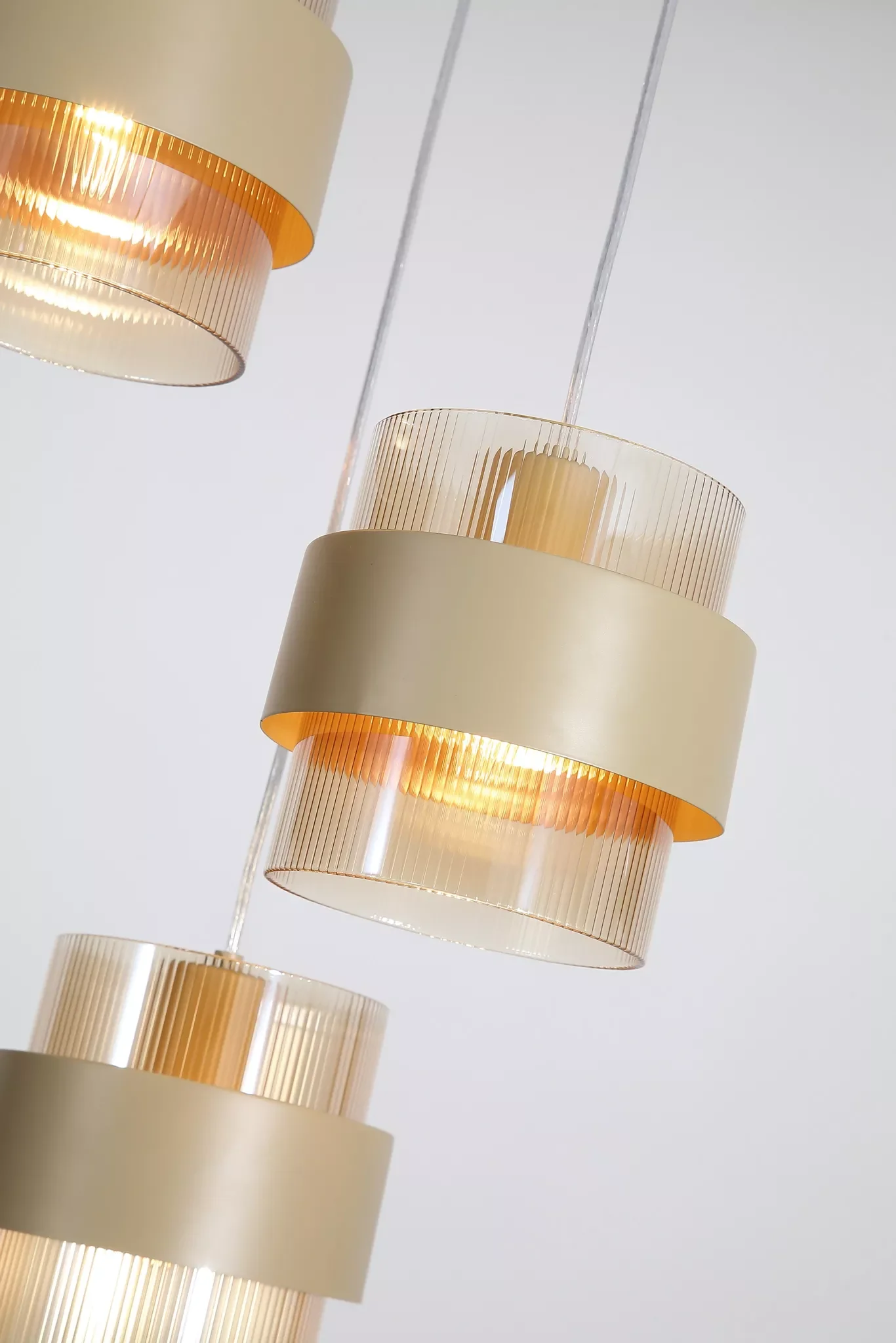 Royal 3Lt Multi Drop Pendant- Sand w Amber Ribbed Glass - Image 4
