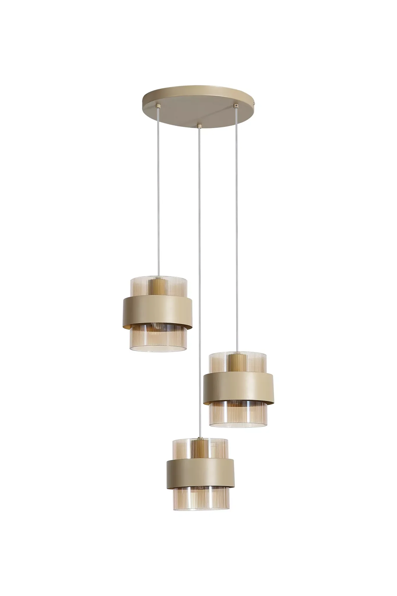 Royal 3Lt Multi Drop Pendant- Sand w Amber Ribbed Glass - Image 5