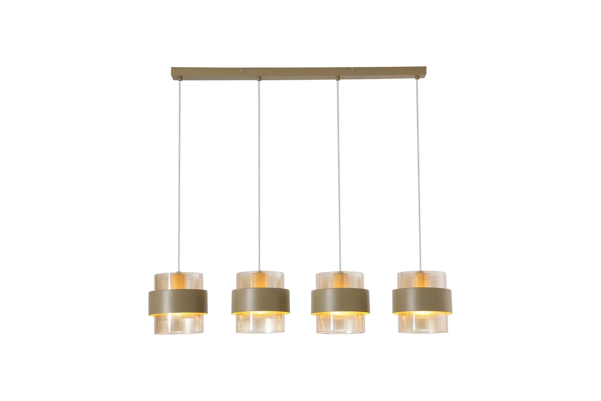 Royal 4Lt Bar Pendant- Sand w Amber Ribbed Glass