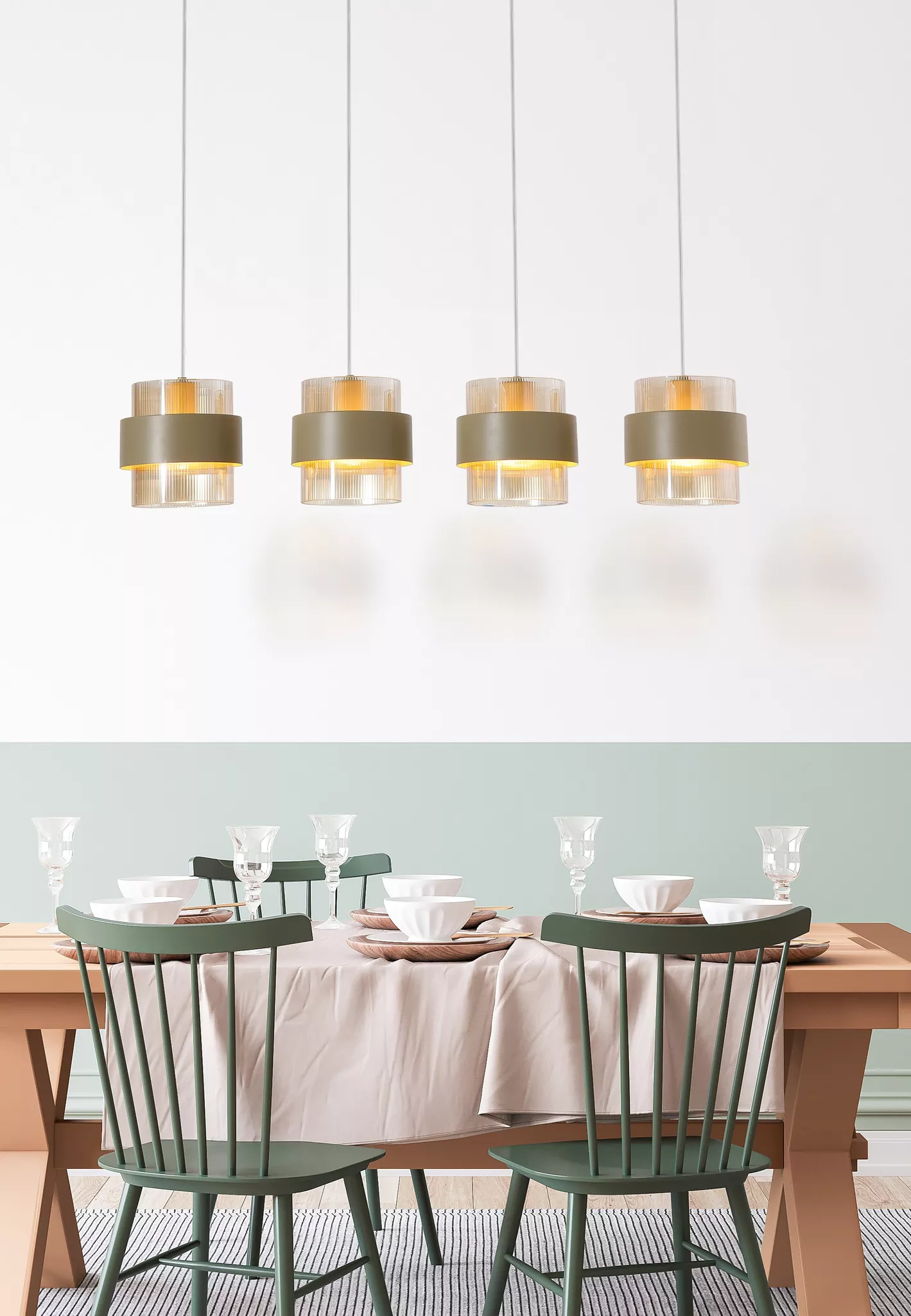 Royal 4Lt Bar Pendant- Sand w Amber Ribbed Glass - Image 4