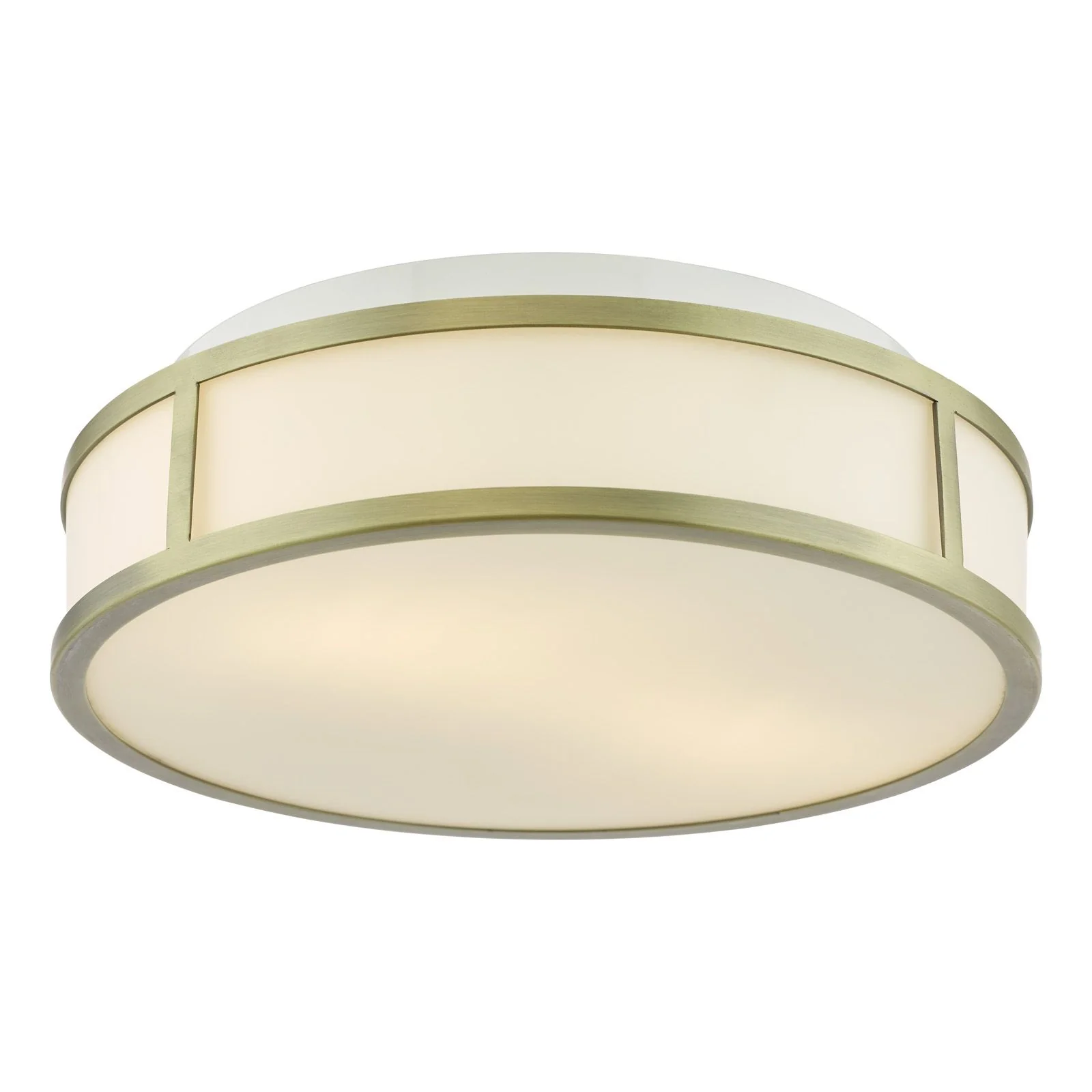 Royce 2 Light Bathroom Flush light IP44- Polished Chrome/ Antique Brass and Opal Glass - Image 5