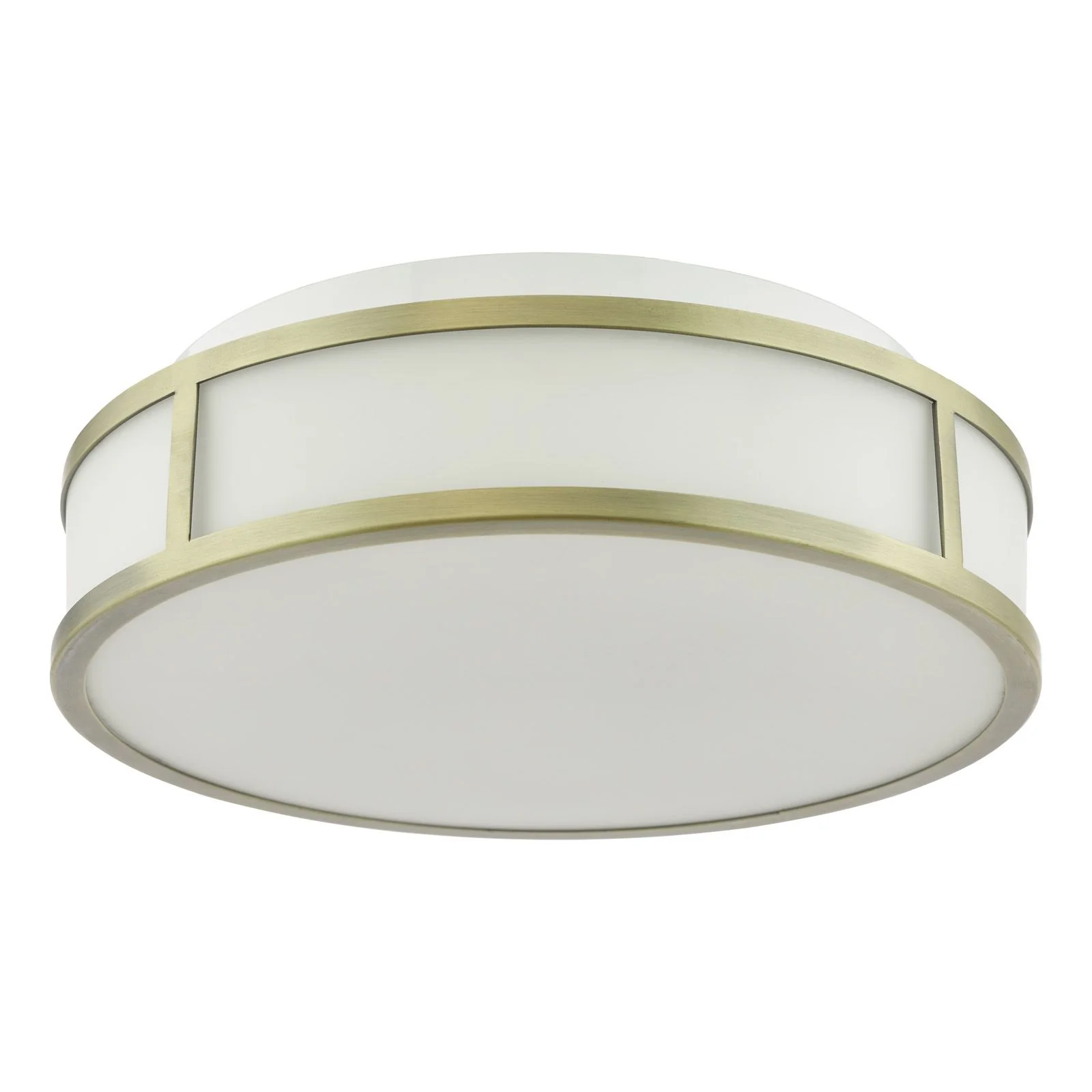 Royce 2 Light Bathroom Flush light IP44- Polished Chrome/ Antique Brass and Opal Glass - Image 6