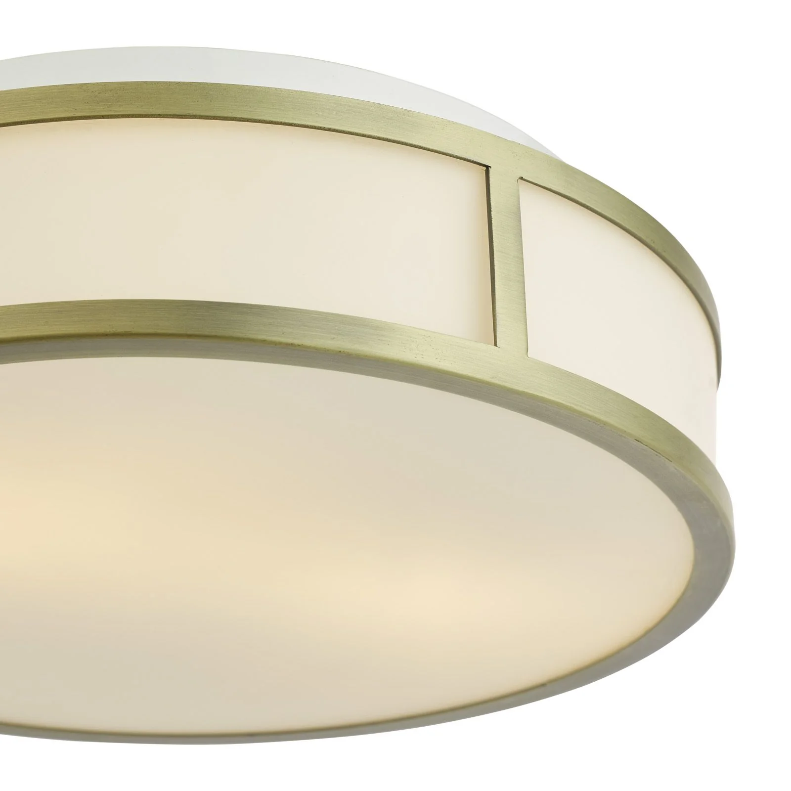 Royce 2 Light Bathroom Flush light IP44- Polished Chrome/ Antique Brass and Opal Glass - Image 7