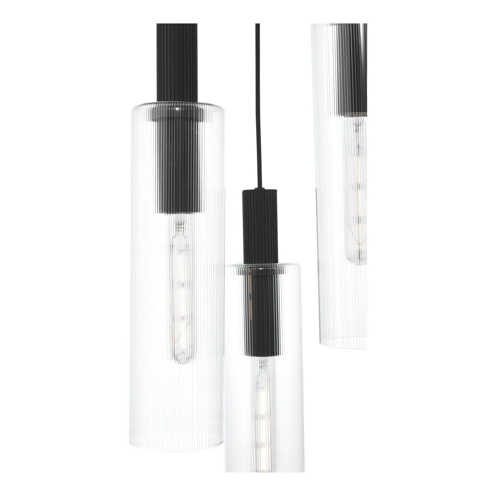Ruben 3 Light Cluster Pendant Satin Silver and Ribbed Iridised Glass/Satin Black & Ribbed Glass E27 - Image 10