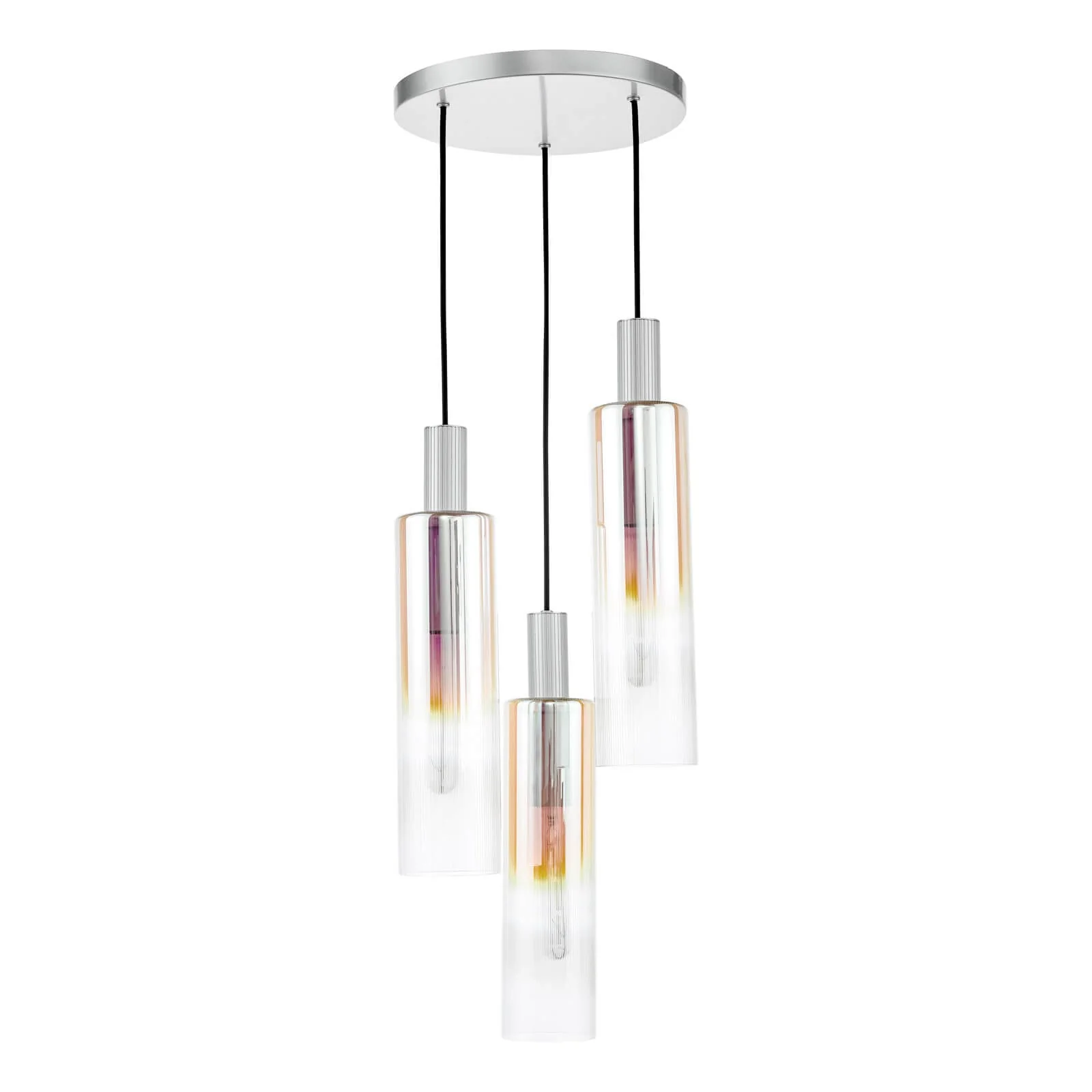 Ruben 3 Light Cluster Pendant Satin Silver and Ribbed Iridised Glass/Satin Black & Ribbed Glass E27 - Image 2
