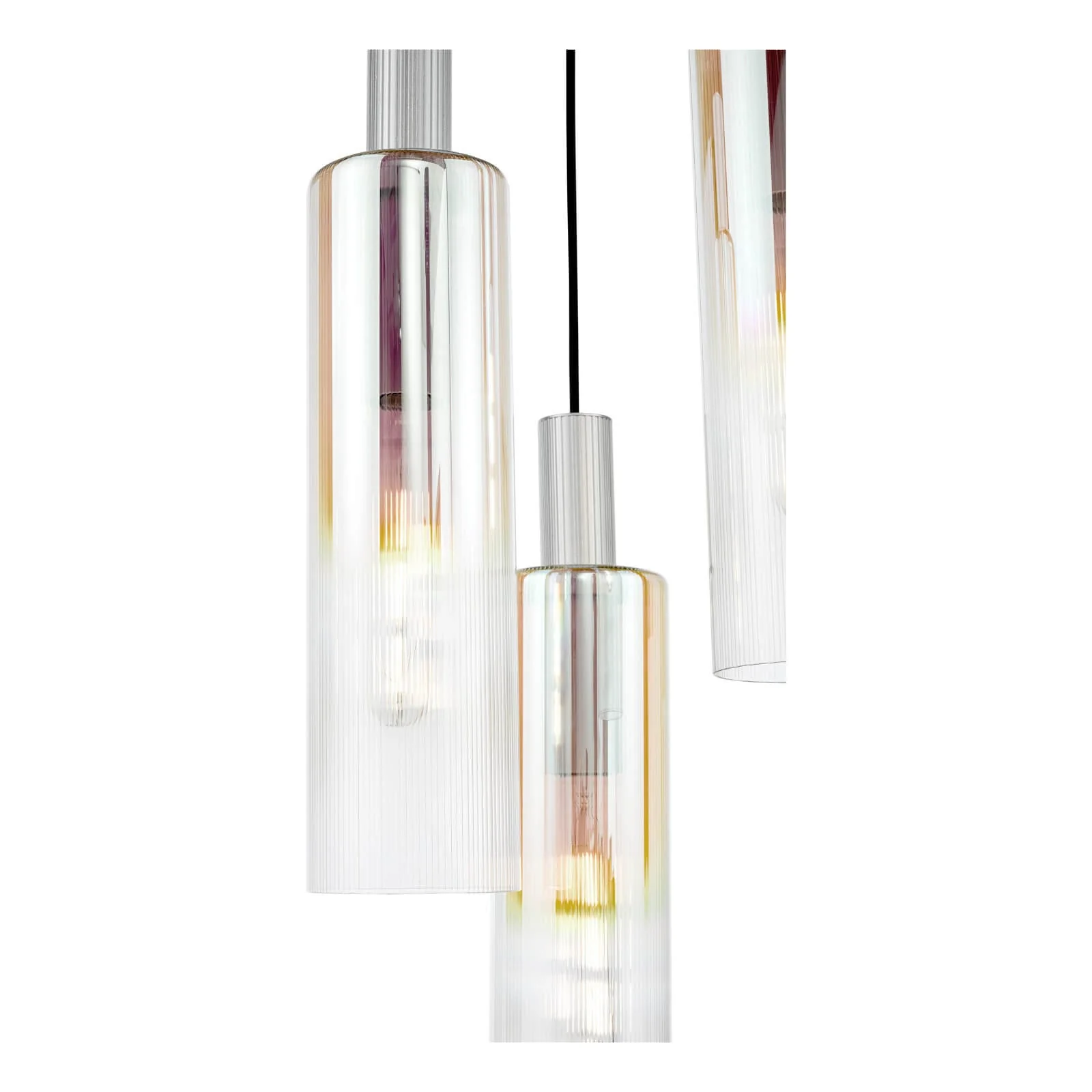 Ruben 3 Light Cluster Pendant Satin Silver and Ribbed Iridised Glass/Satin Black & Ribbed Glass E27 - Image 3