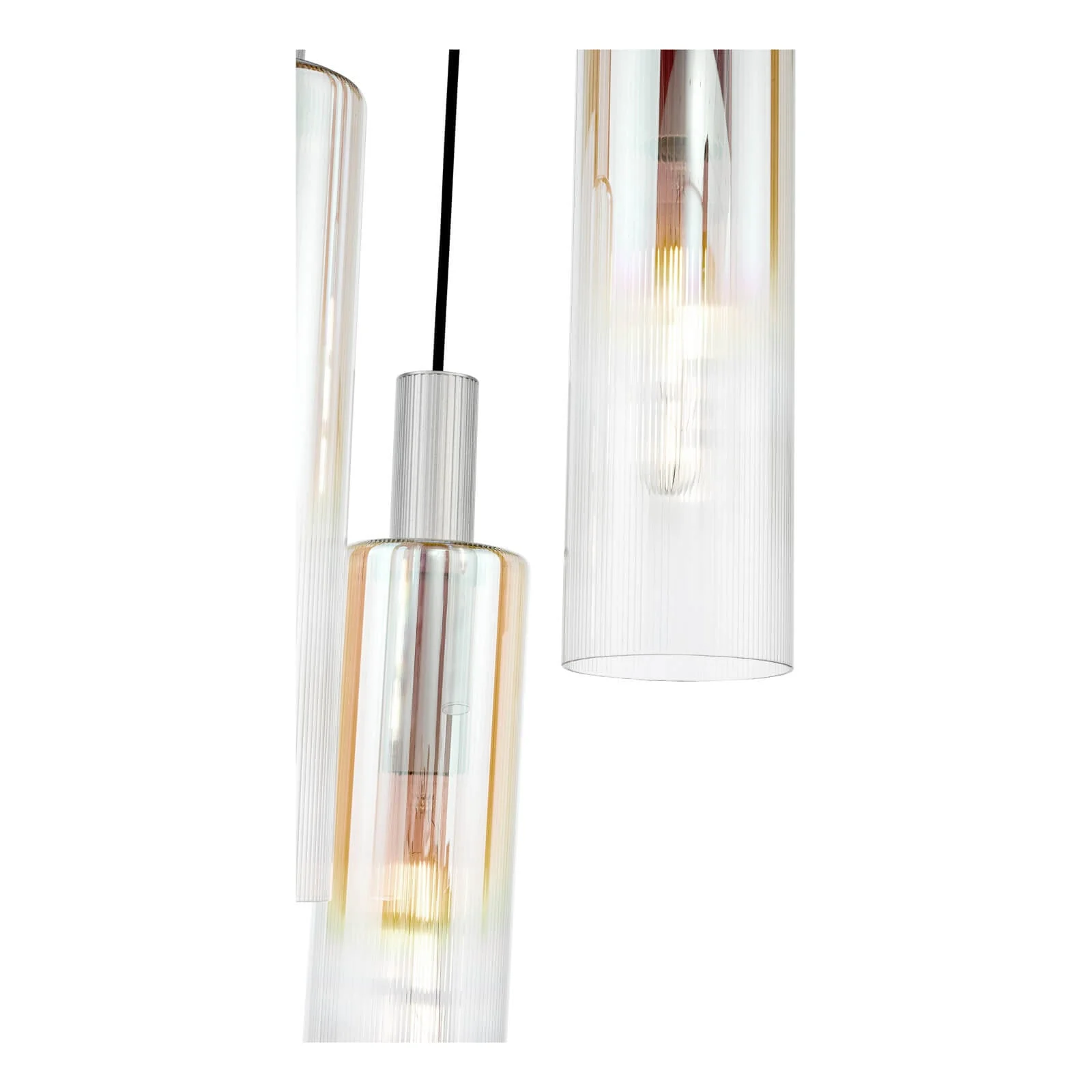 Ruben 3 Light Cluster Pendant Satin Silver and Ribbed Iridised Glass/Satin Black & Ribbed Glass E27 - Image 4