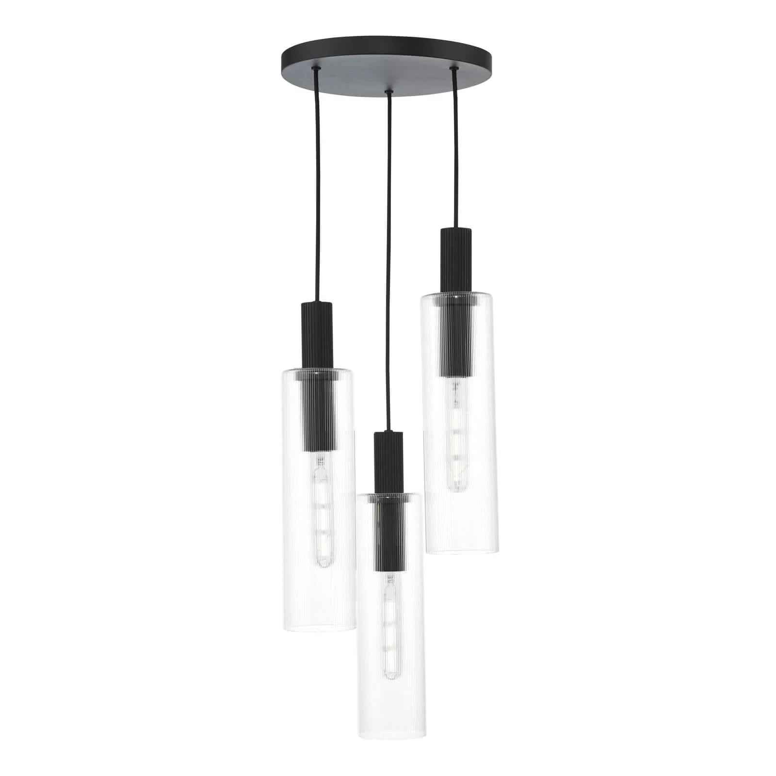 Ruben 3 Light Cluster Pendant Satin Silver and Ribbed Iridised Glass/Satin Black & Ribbed Glass E27 - Image 8