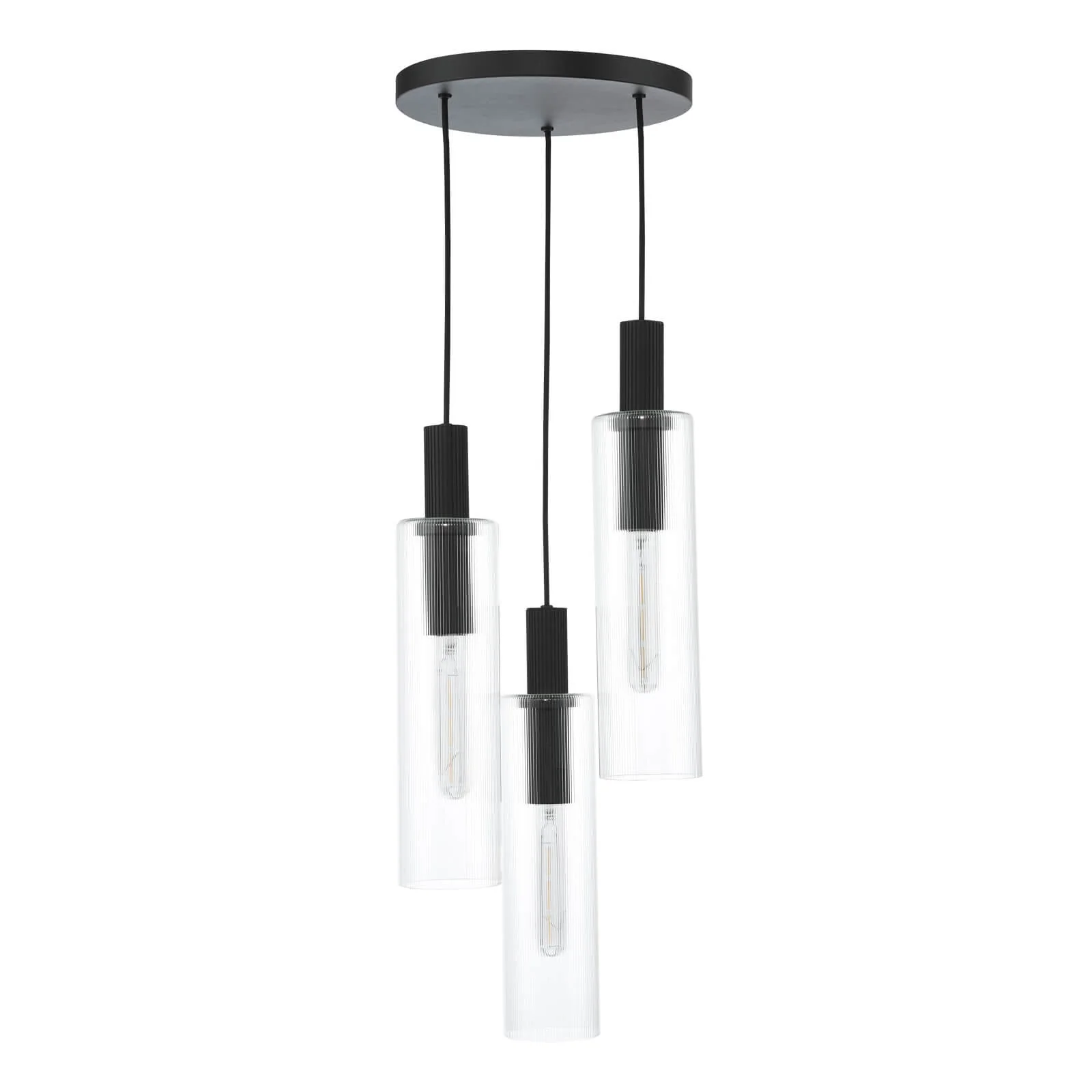 Ruben 3 Light Cluster Pendant Satin Silver and Ribbed Iridised Glass/Satin Black & Ribbed Glass E27 - Image 9