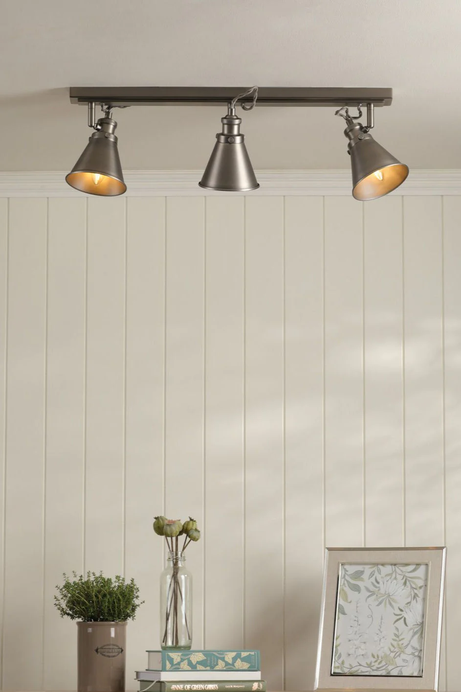 Rufus 3 Light Bar Spotlight Industrial Nickel/Antique Brass E14 - Image 4