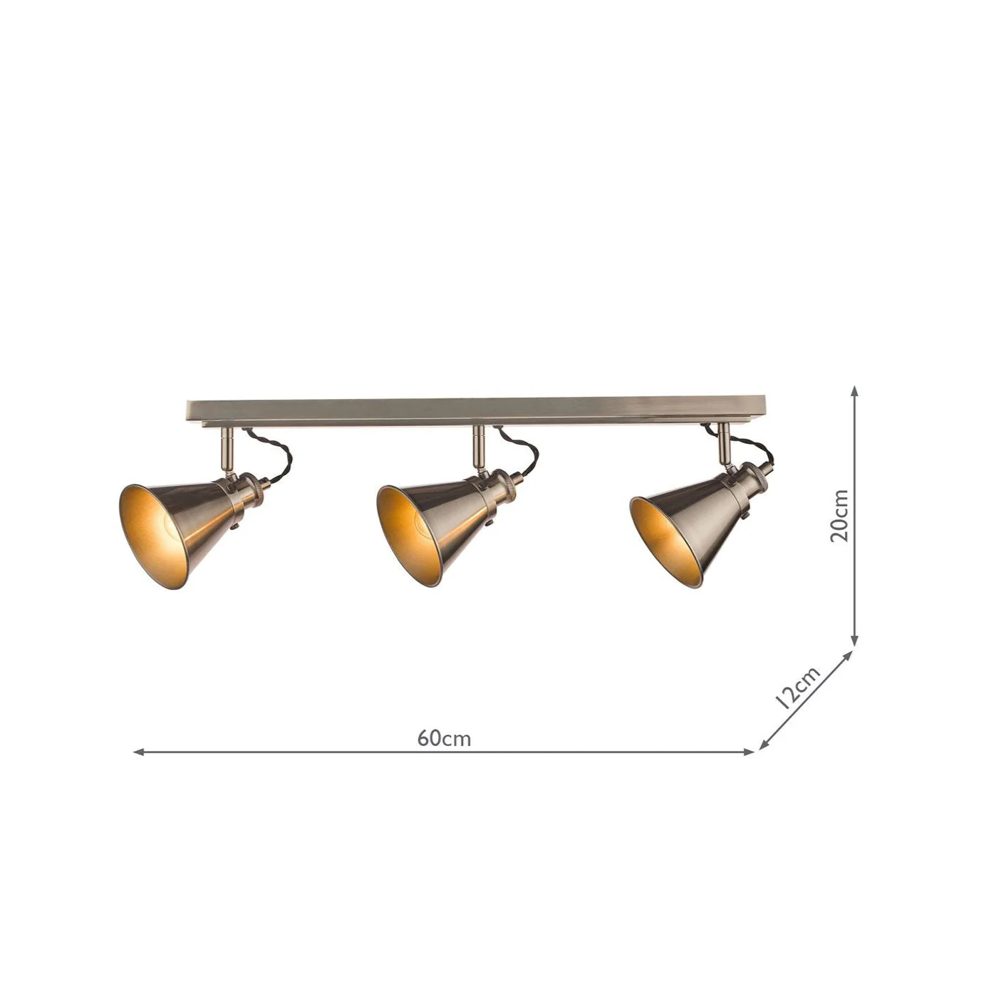 Rufus 3 Light Bar Spotlight Industrial Nickel/Antique Brass E14 - Image 6