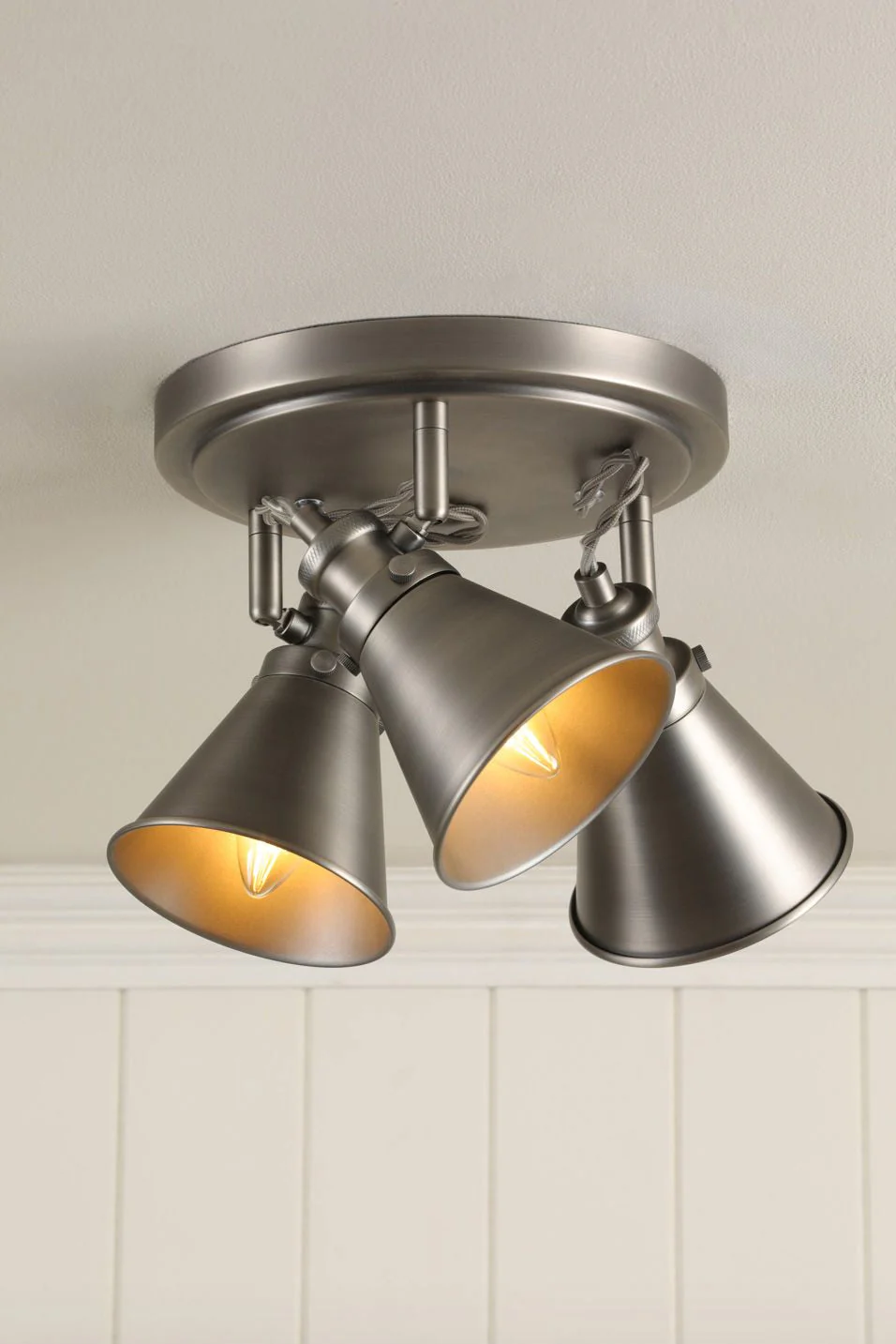 Rufus 3 Light Plate Spotlight Industrial Nickel/Antique Brass E14 - Image 3