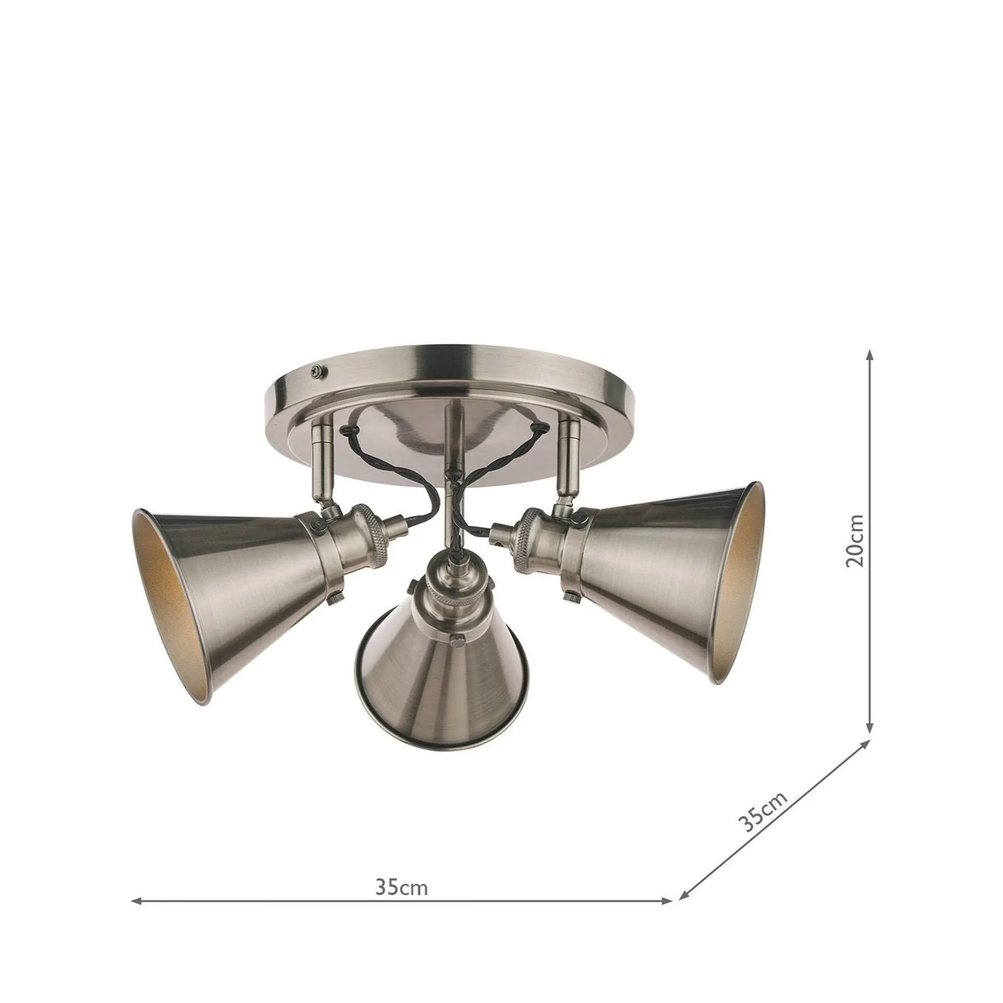 Rufus 3 Light Plate Spotlight Industrial Nickel/Antique Brass E14 - Image 5