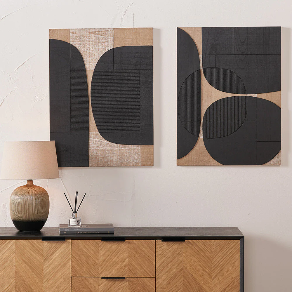 S/2 Black and Natural Wooden Textured Design Wall Art - Image 4