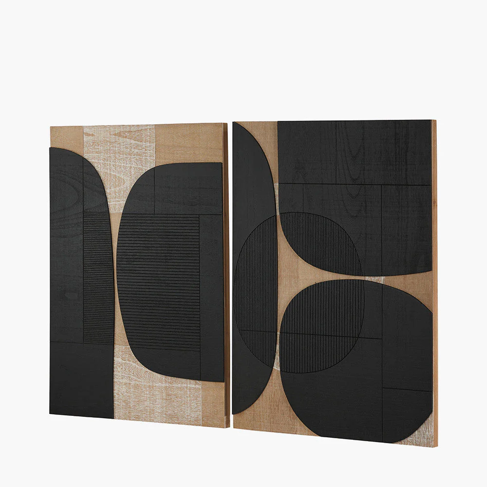 S/2 Black and Natural Wooden Textured Design Wall Art - Image 6