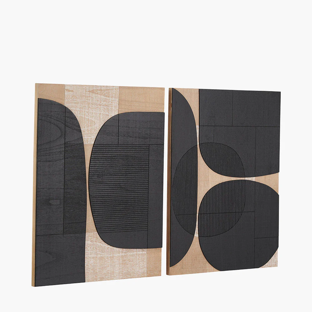 S/2 Black and Natural Wooden Textured Design Wall Art - Image 7