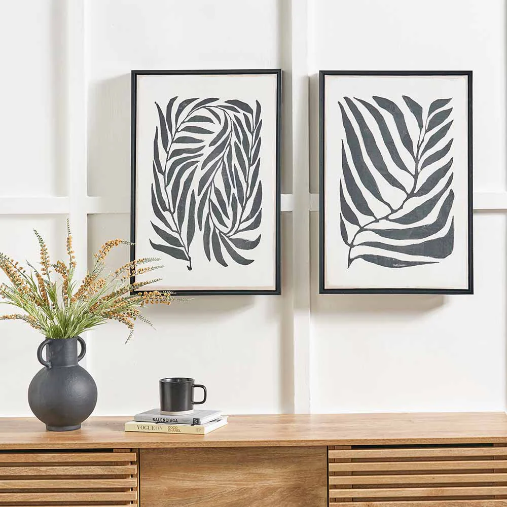S/2 Black Leaf Print Canvases with Black Frames - Image 5