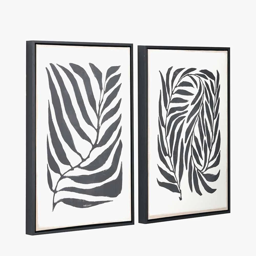 S/2 Black Leaf Print Canvases with Black Frames - Image 6