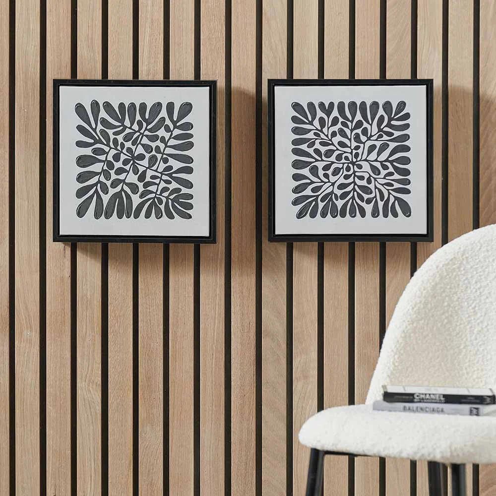 S/2 Black Leaf Print Square Canvases with Black Frames - Image 5