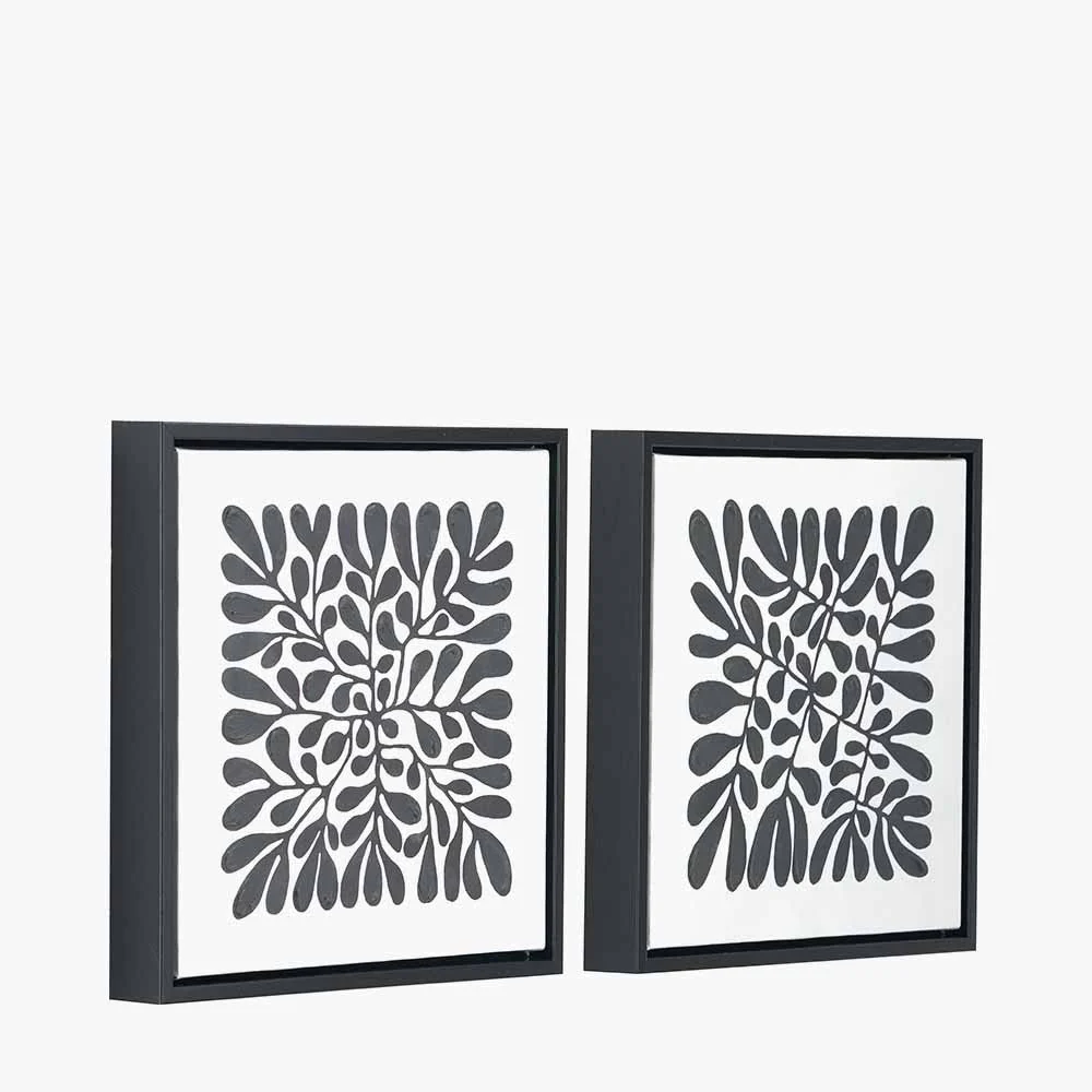 S/2 Black Leaf Print Square Canvases with Black Frames - Image 6