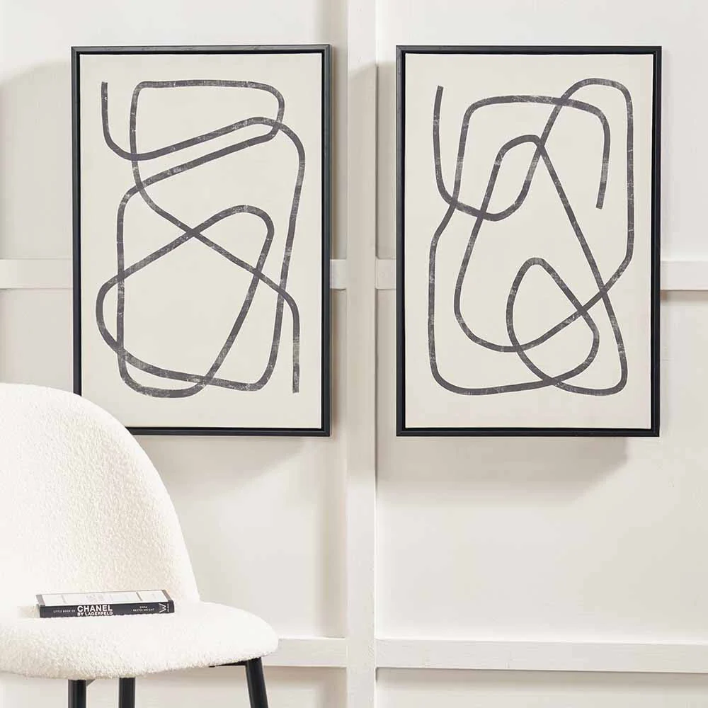 S/2 Black Squiggle Print Canvases with Black Frames - Image 5