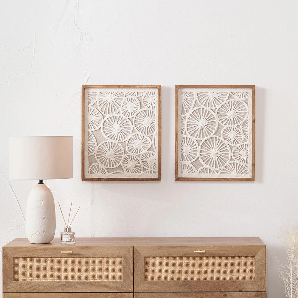 S/2 Cut Out Pattern Natural Paper Design Wall Art with Natural Frames - Image 4