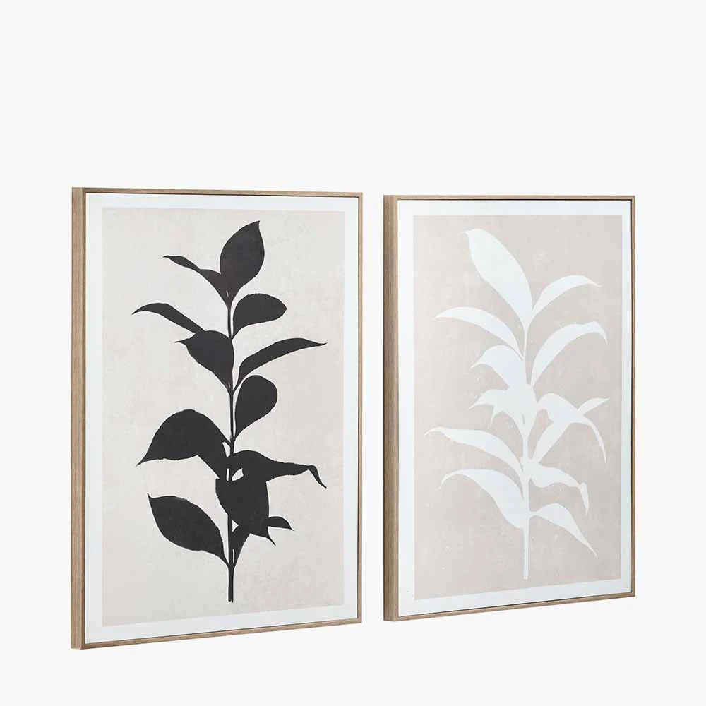 S/2 Natural and Black Leaf Print Canvases with Natural Frames - Image 6