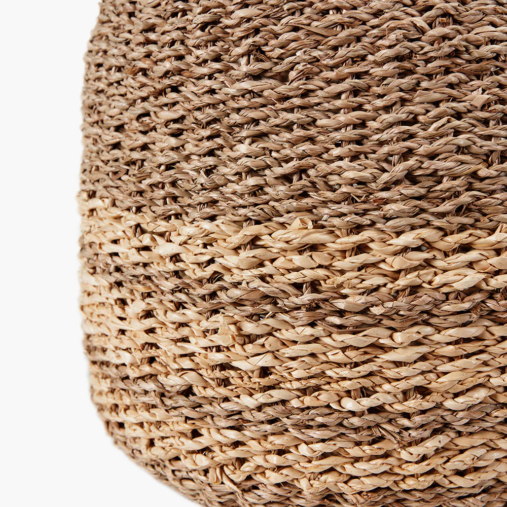 Set of 3 2-Tone Seagrass and Palm Leaf Natural Round Baskets - Image 2