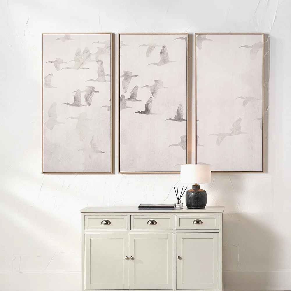 S/3 Natural and White Birds Canvases with Natural Frames - Image 5